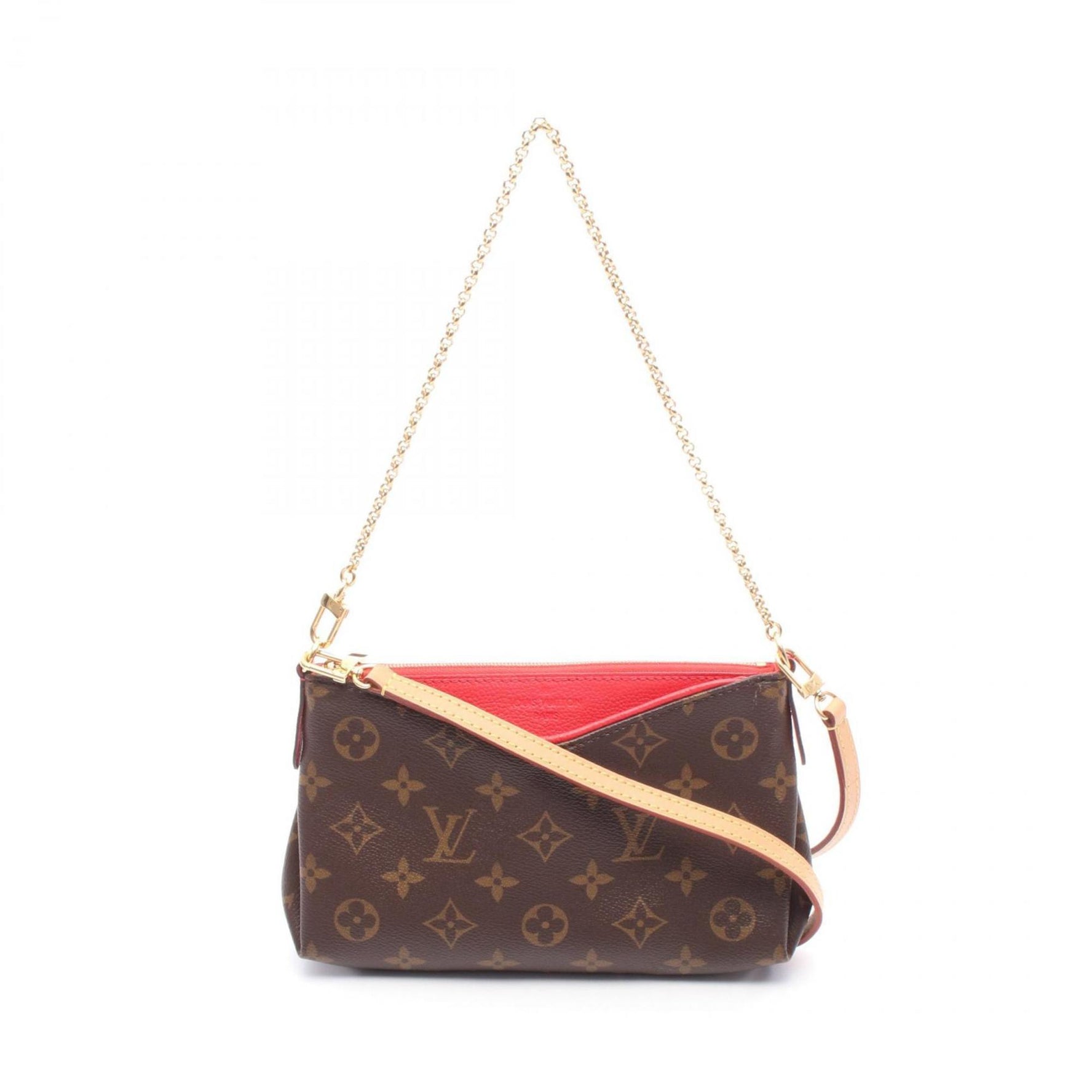 Louis Vuitton Pallas Clutch Monogram Poppy Petal Handbag Coated Canvas Leather Brown Red