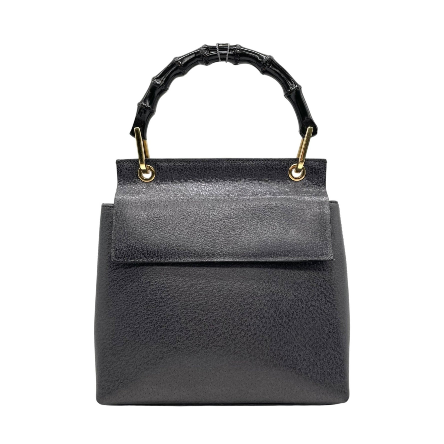 GUCCI Bamboo Handbag in Black and Navy with Gold Hardware, Vintage Style, D2