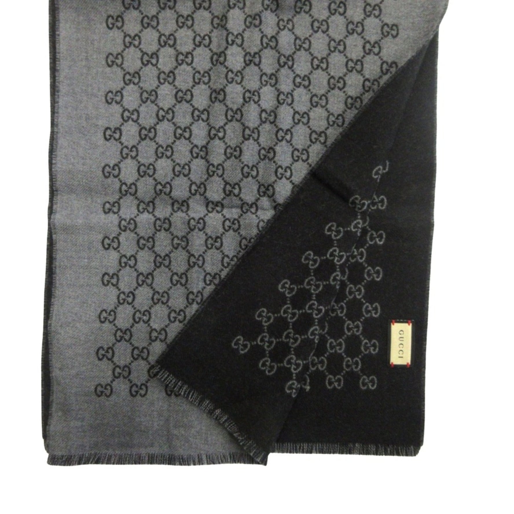 GUCCI Double Jacquard GG Wool Scarf/Shawl, 33 x Gray/Black