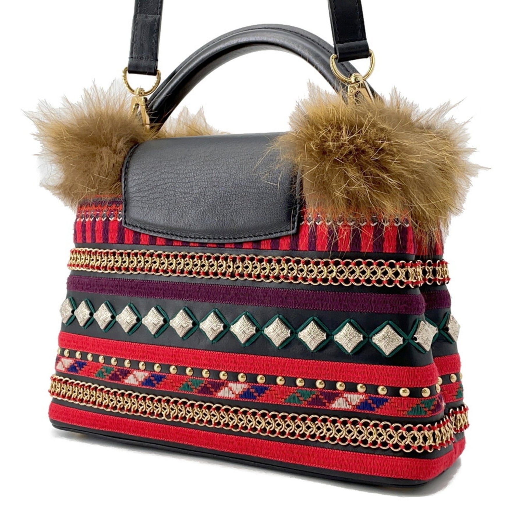 Louis Vuitton handbag leather fur Capucines shoulder bag studs embroidery