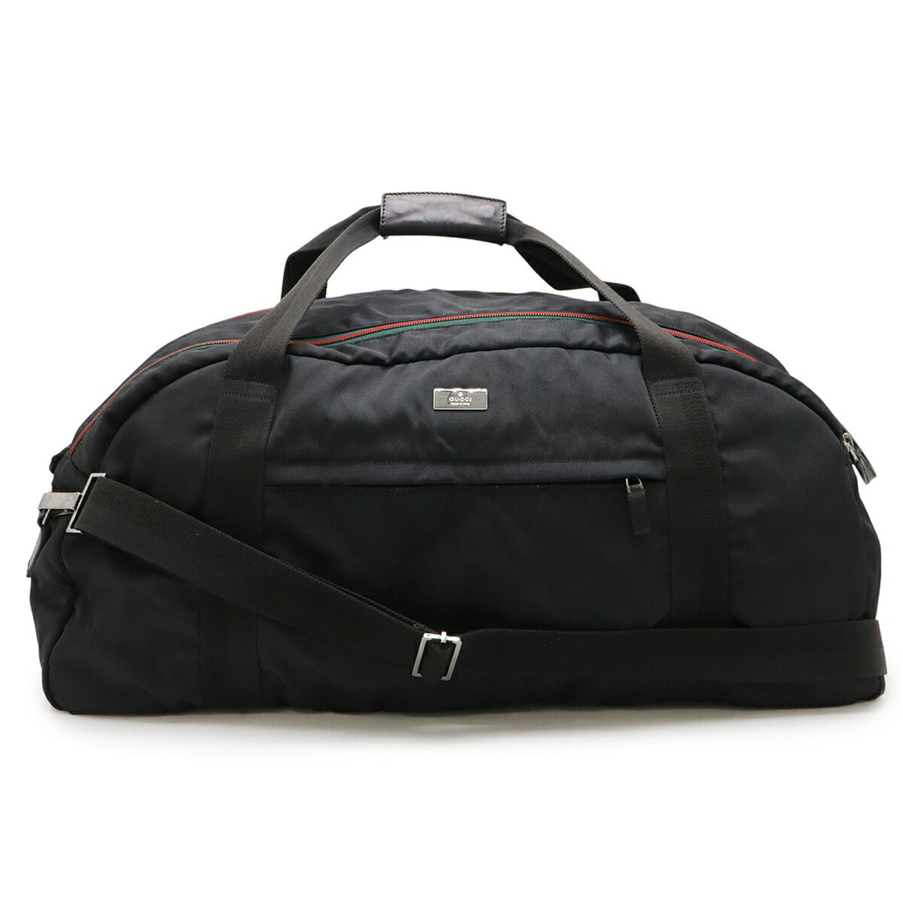 GUCCI Boston bag, travel handbag, shoulder nylon canvas, leather, black,