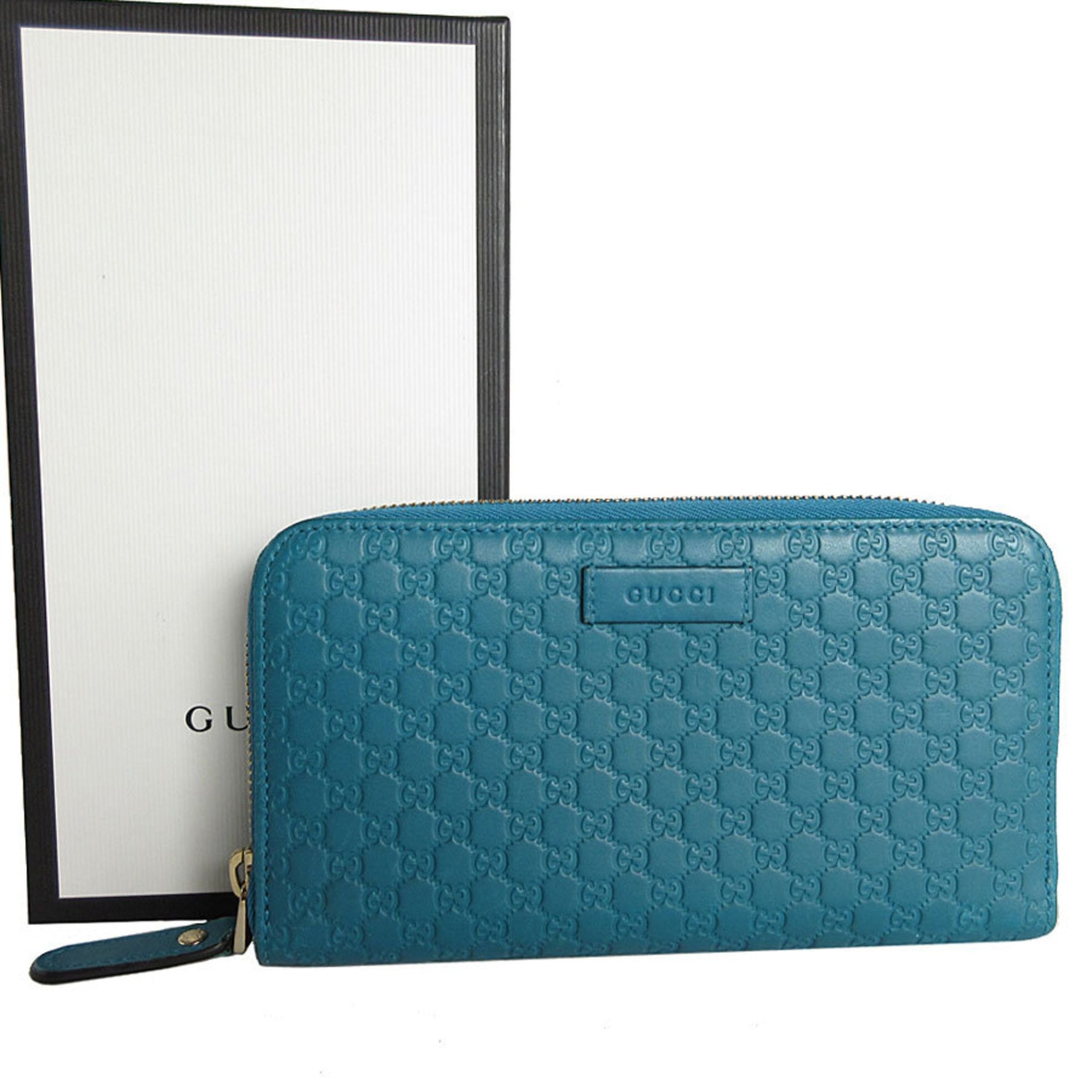 GUCCI Round Long Wallet Micro Guccissima Leather Blue Light Gold Women's s0420j