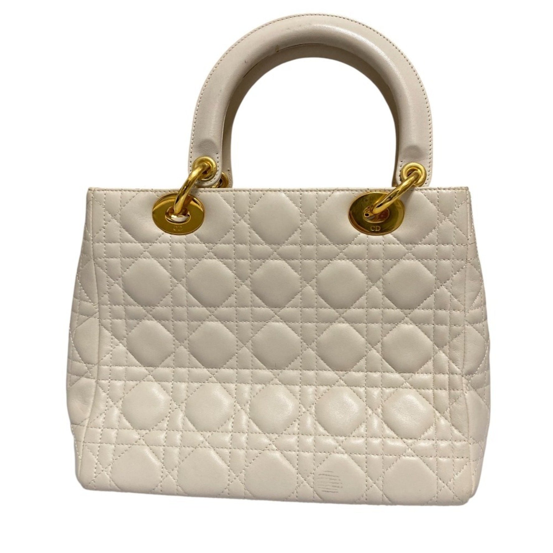 Christian Dior Lady Cannage Leather Handbag, Off-White, Women's