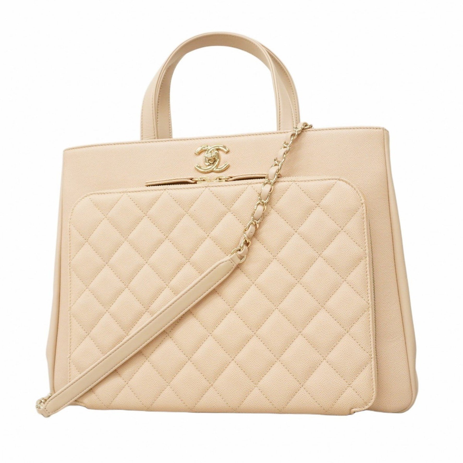 Chanel Matelasse Handbag with Chain Shoulder Strap, Caviar Skin, Beige/Champagne, Bag