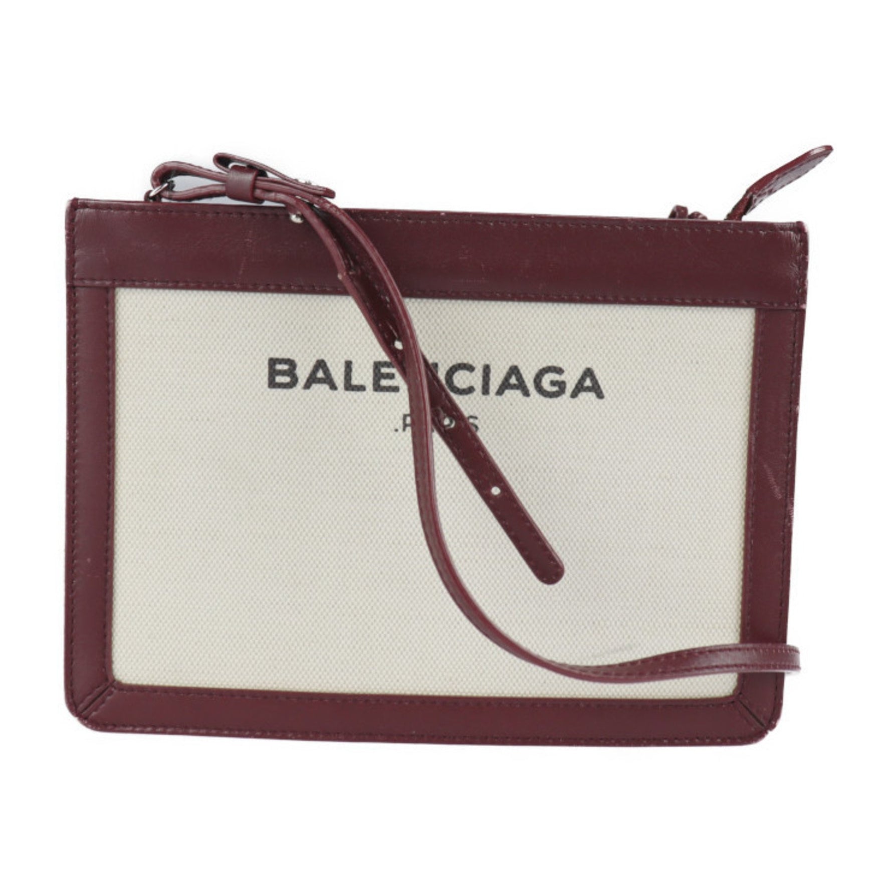 BALENCIAGA Balenciaga navy pochette shoulder bag canvas leather beige Bordeaux messenger mini