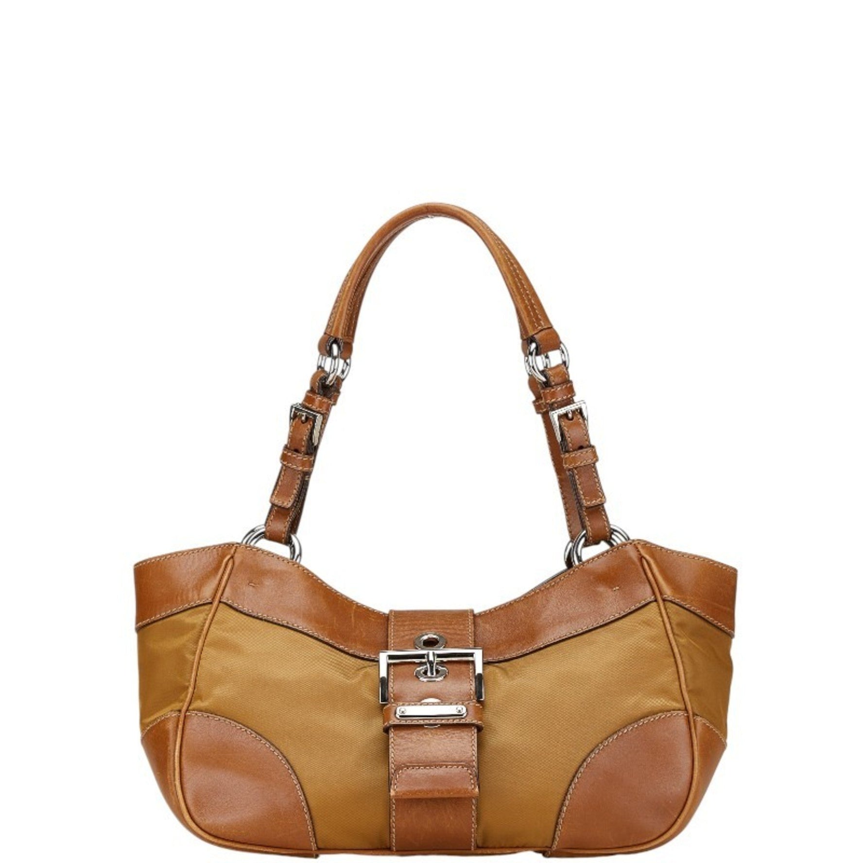 Prada Triangle Logo Plate Handbag Shoulder Bag Nylon Leather