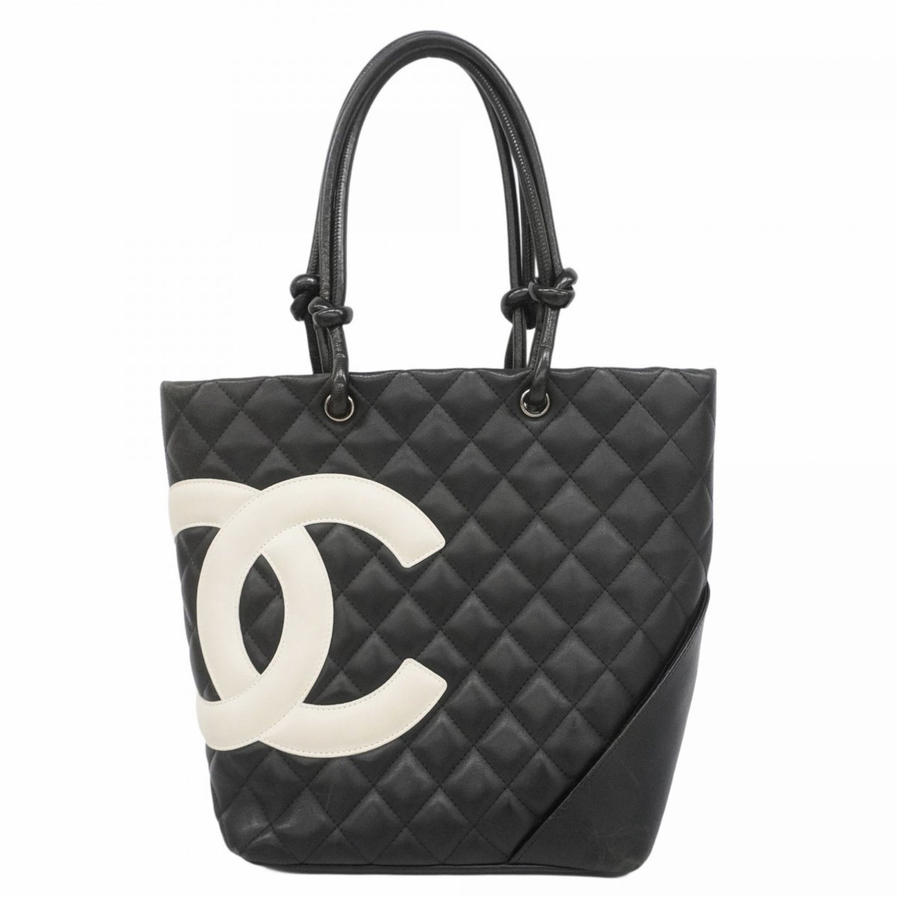 Chanel Cambon Tote Bag, Lambskin, Black and White