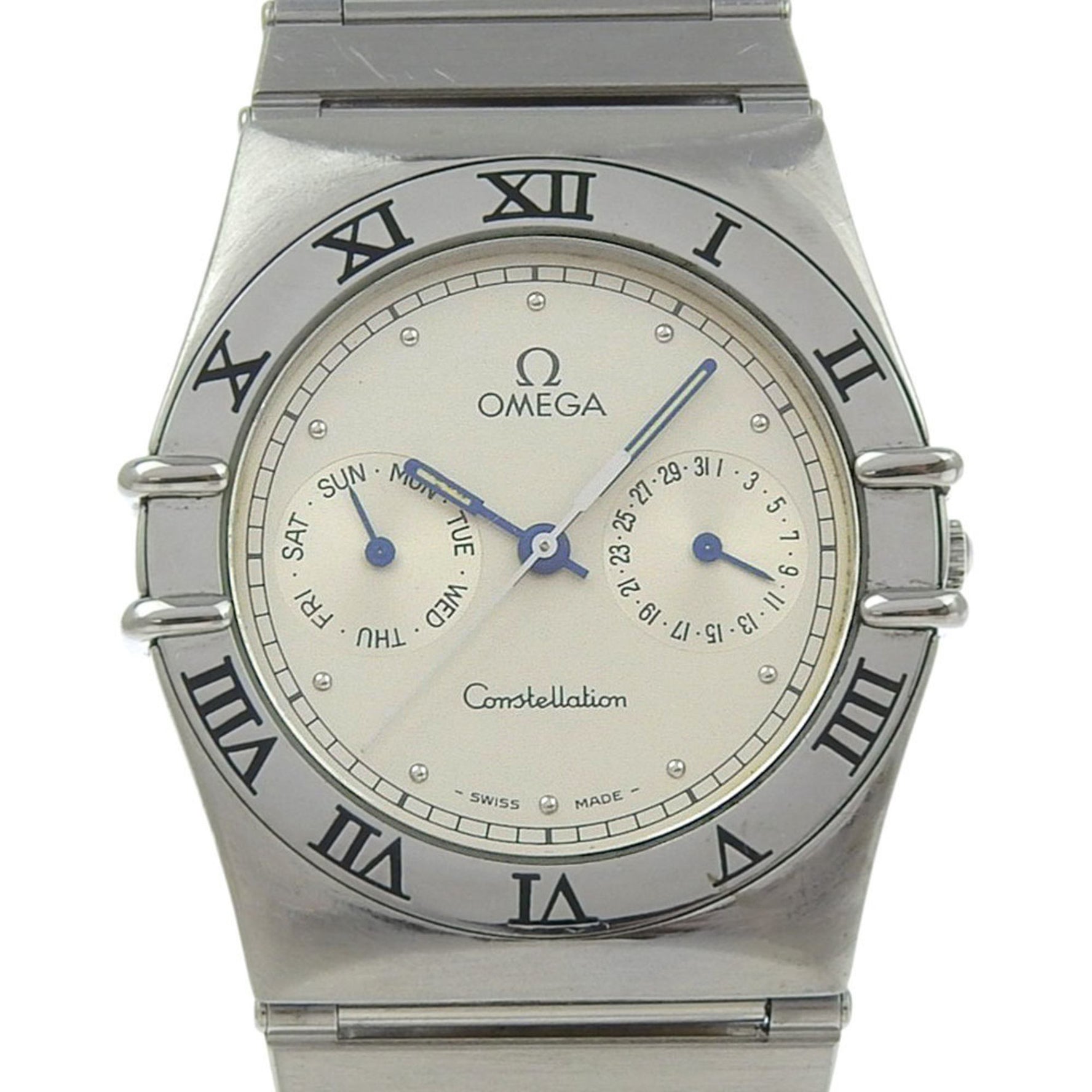 OMEGA Constellation Day-Date Stainless Steel Watch, 1989, Quartz Movement, Multi-Hand Analog Display, Silver Dial, Unisex
