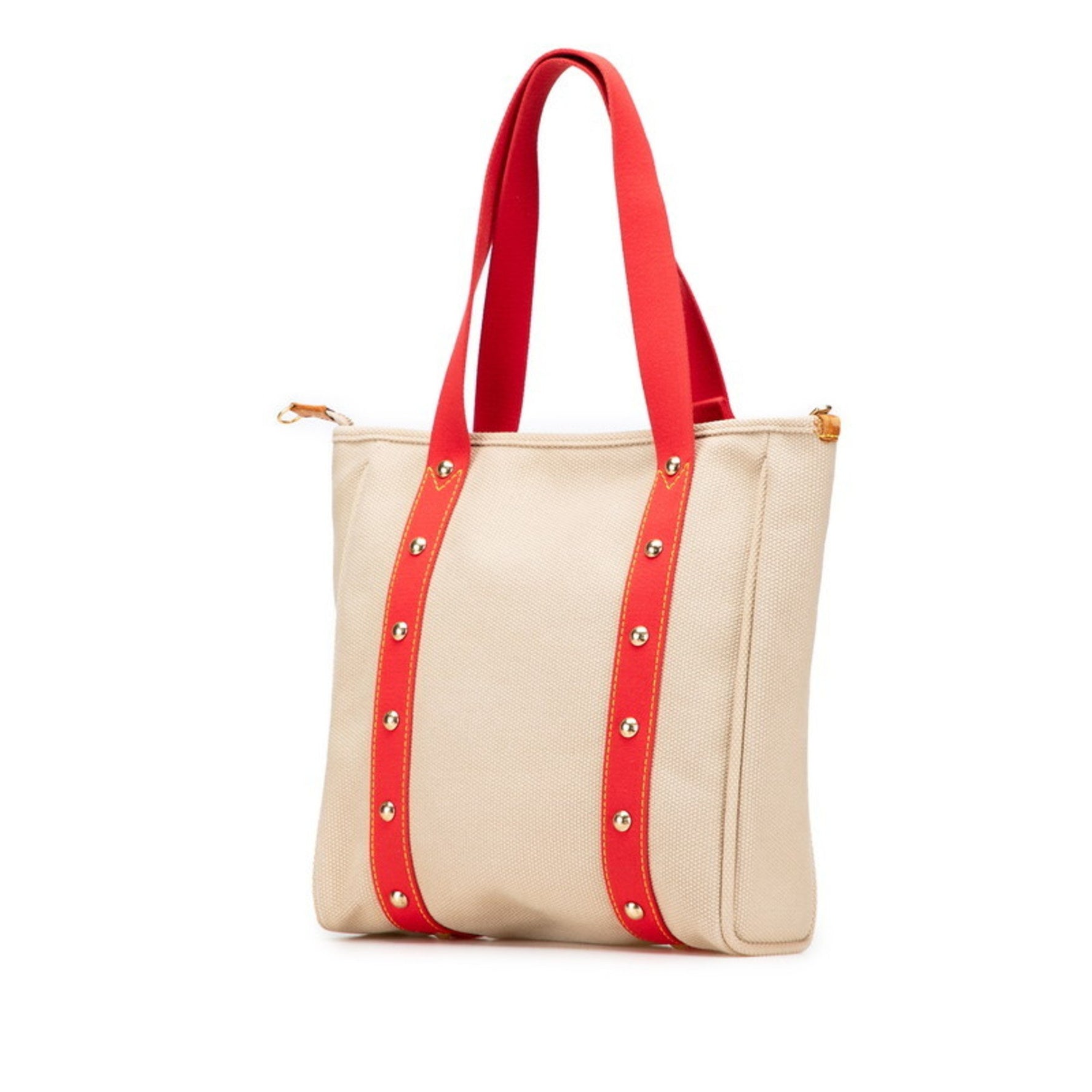 Louis Vuitton Antigua Cabas MM Tote Bag, One-Shoulder Red/Beige Canvas and Leather, LOUIS VUITTON