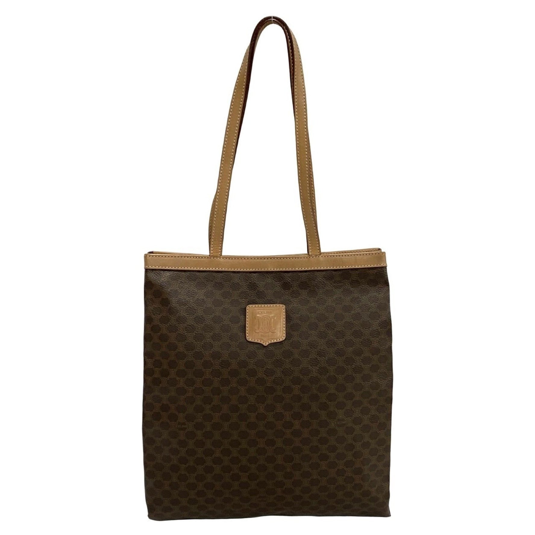 CELINE Macadam Blason Triomphe Leather Tote Bag, Brown/Beige, 00725