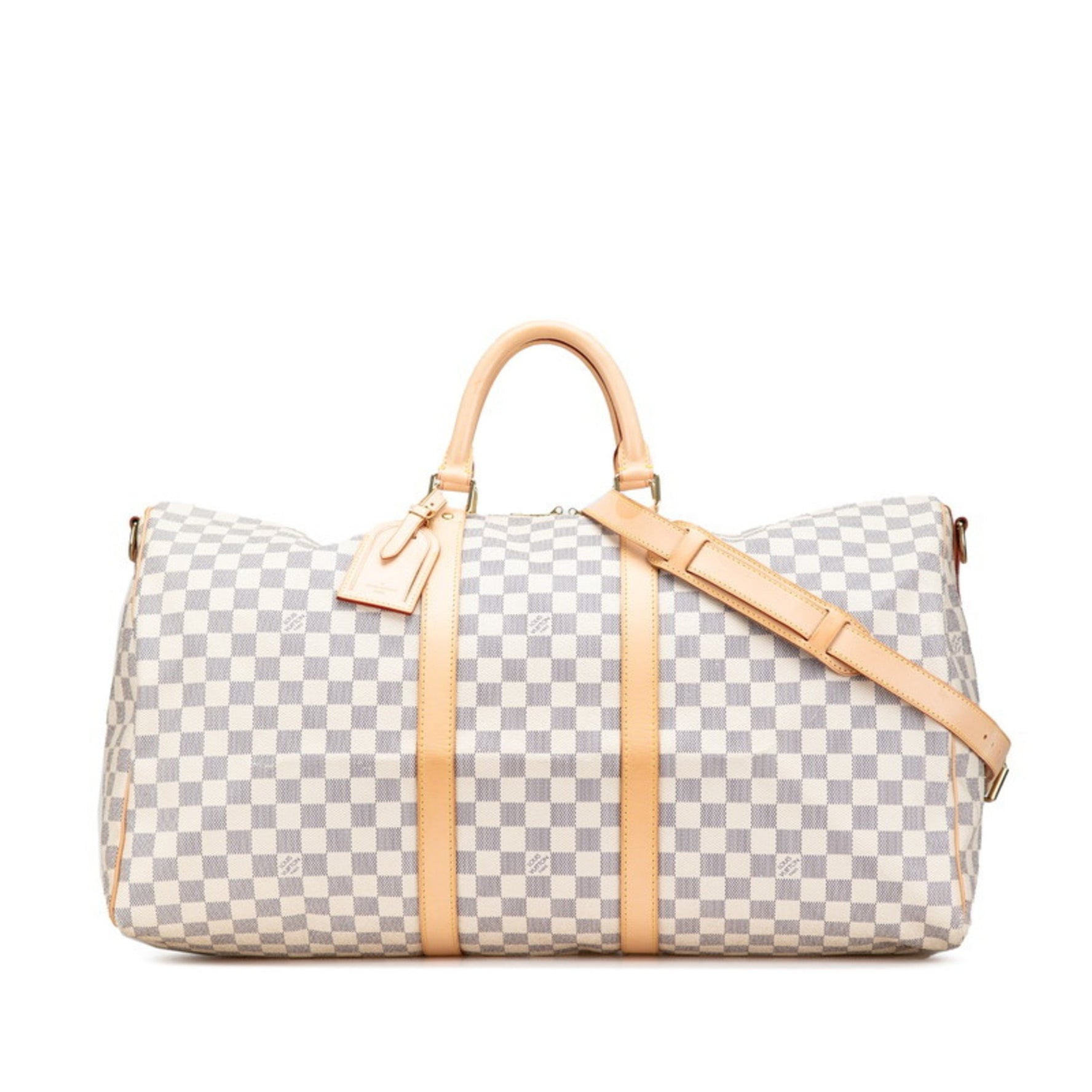 Louis Vuitton Damier Azur Keepall 55 Bandouliere Boston/Shoulder Bag, 2-Way, N41429, White PVC Leather, Women's, LOUIS VUITTON