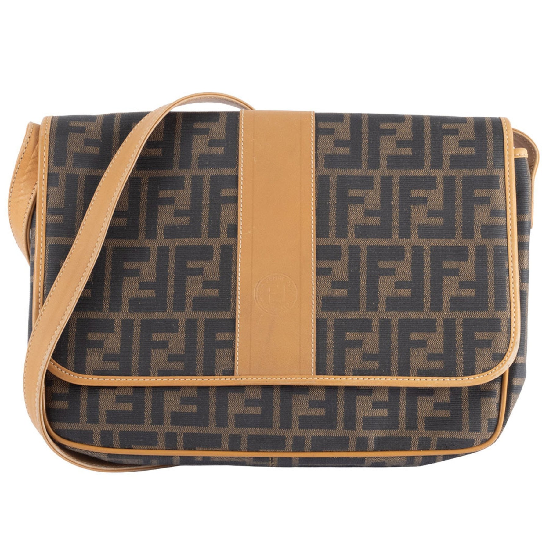 Fendi Zucca Flap Shoulder Bag 170-80028 Canvas/Leather Beige/Brown Women's FENDI