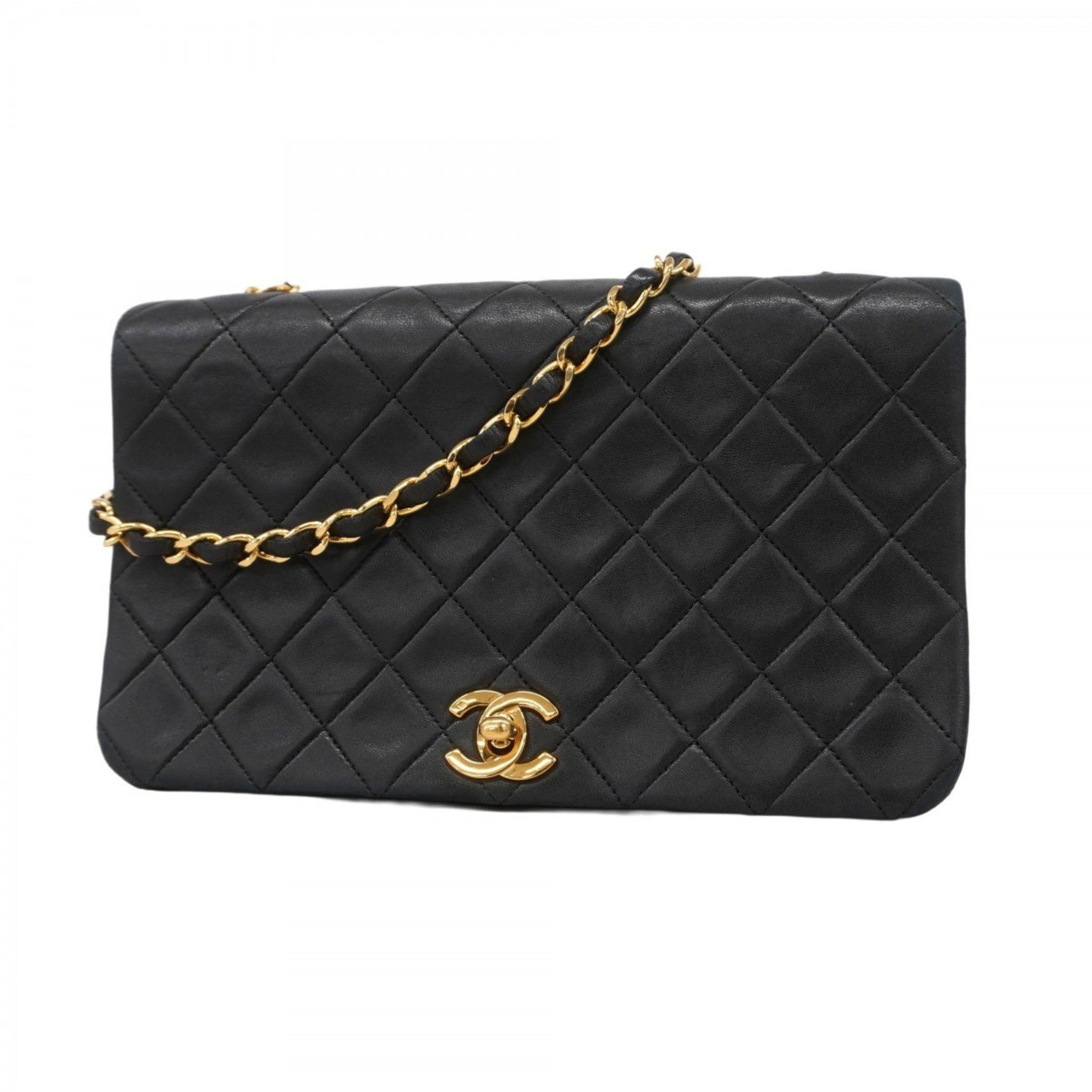 Chanel Matelasse Shoulder Bag with Chain Bag, Lambskin, Black, Women's