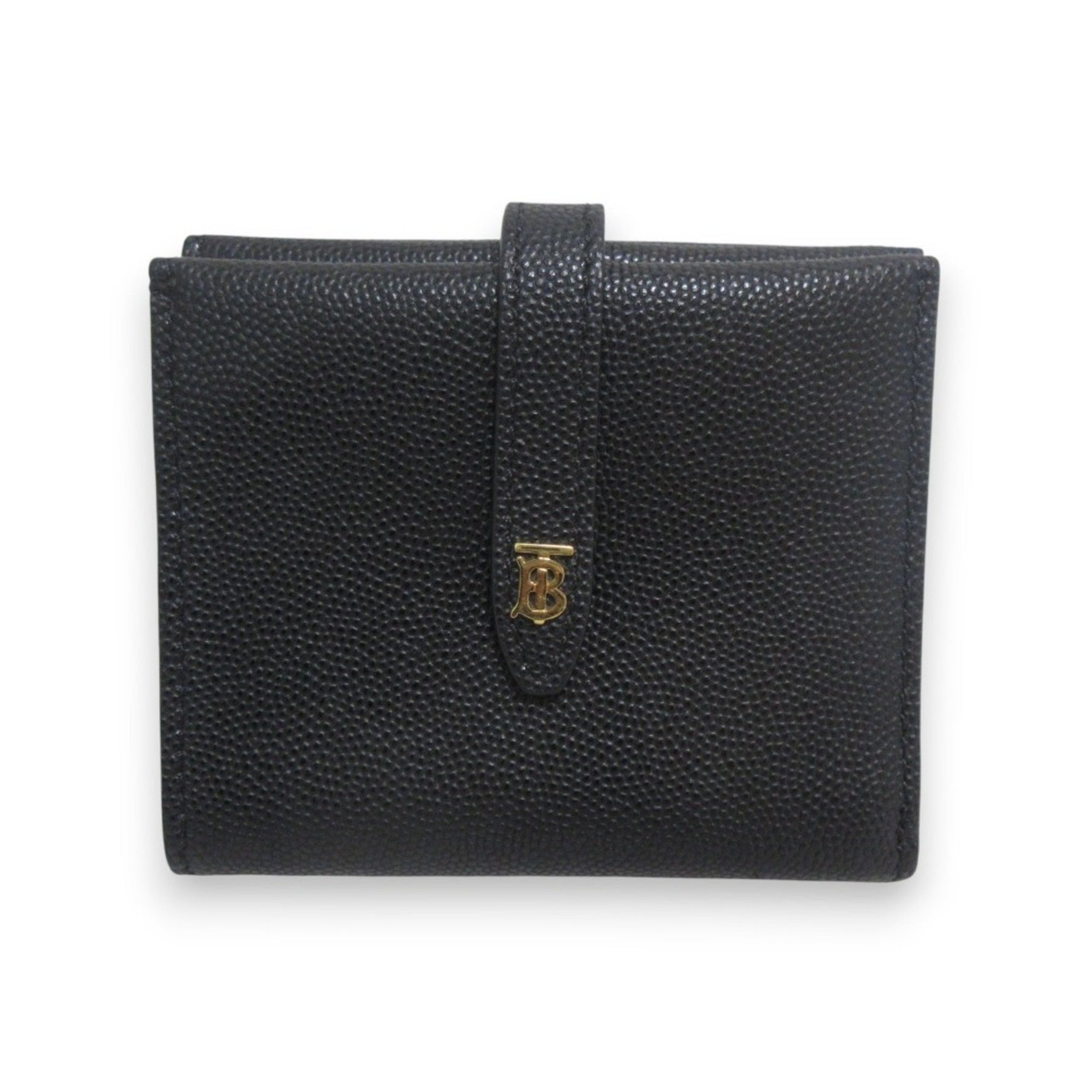 BURBERRY Thomas Burberry TB logo leather double hook bi-fold wallet compact black ladies