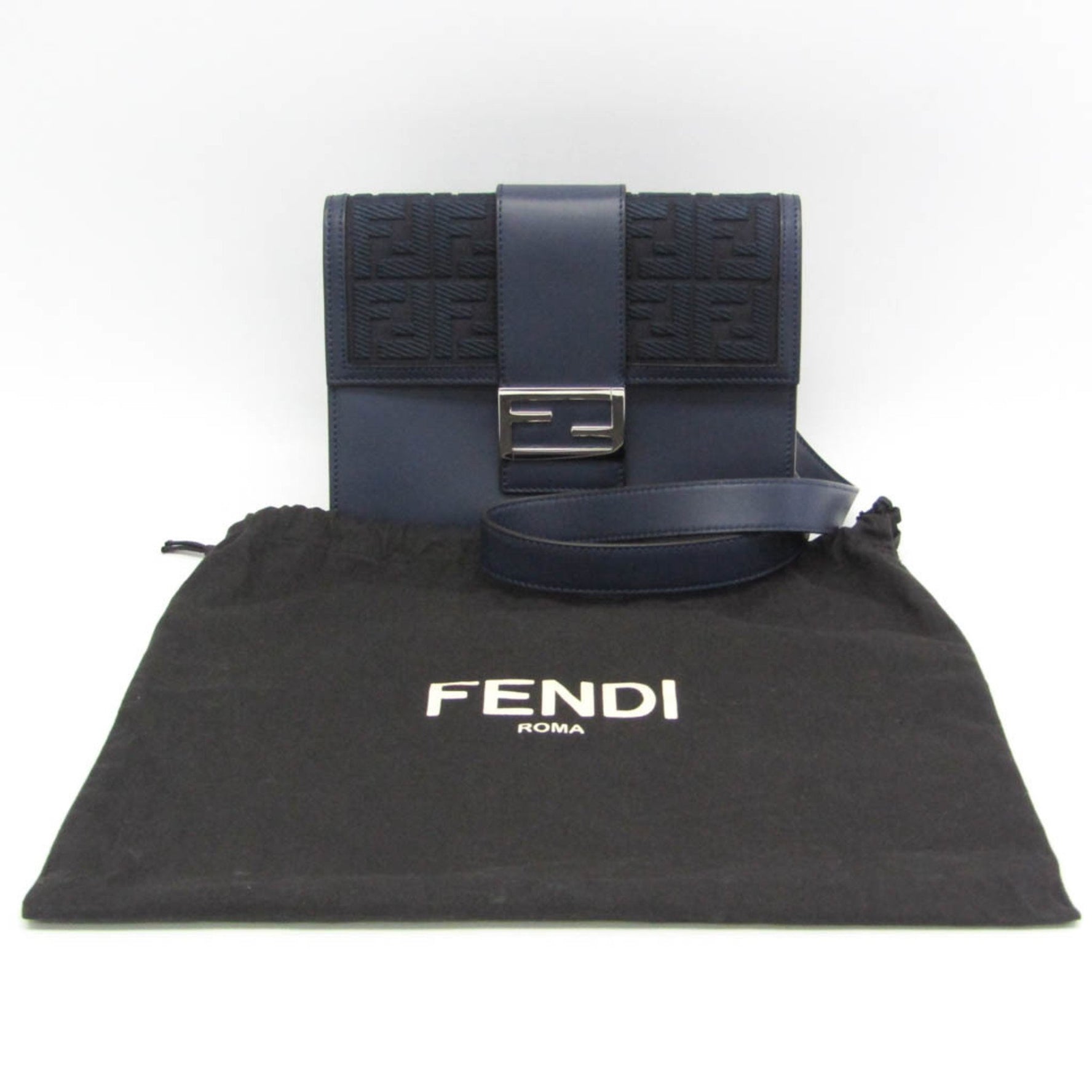 Fendi Flat Baguette Medium Leather,Canvas Shoulder Bag