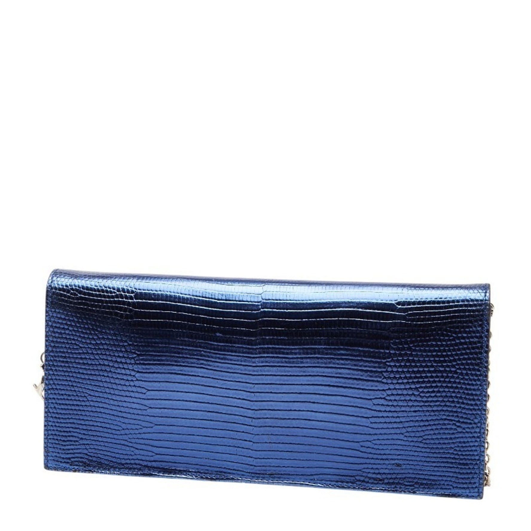 Christian Dior Dior Chain Shoulder Bag Metallic Blue Leather