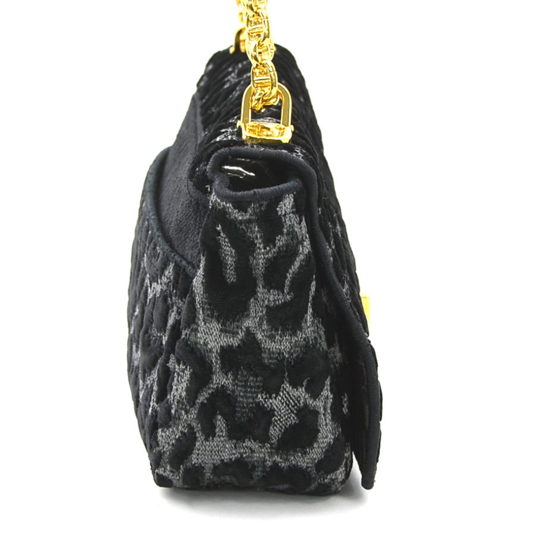 Christian Dior Shoulder Bag Leopard Caro Velvet Canvas Gray Black Gold
