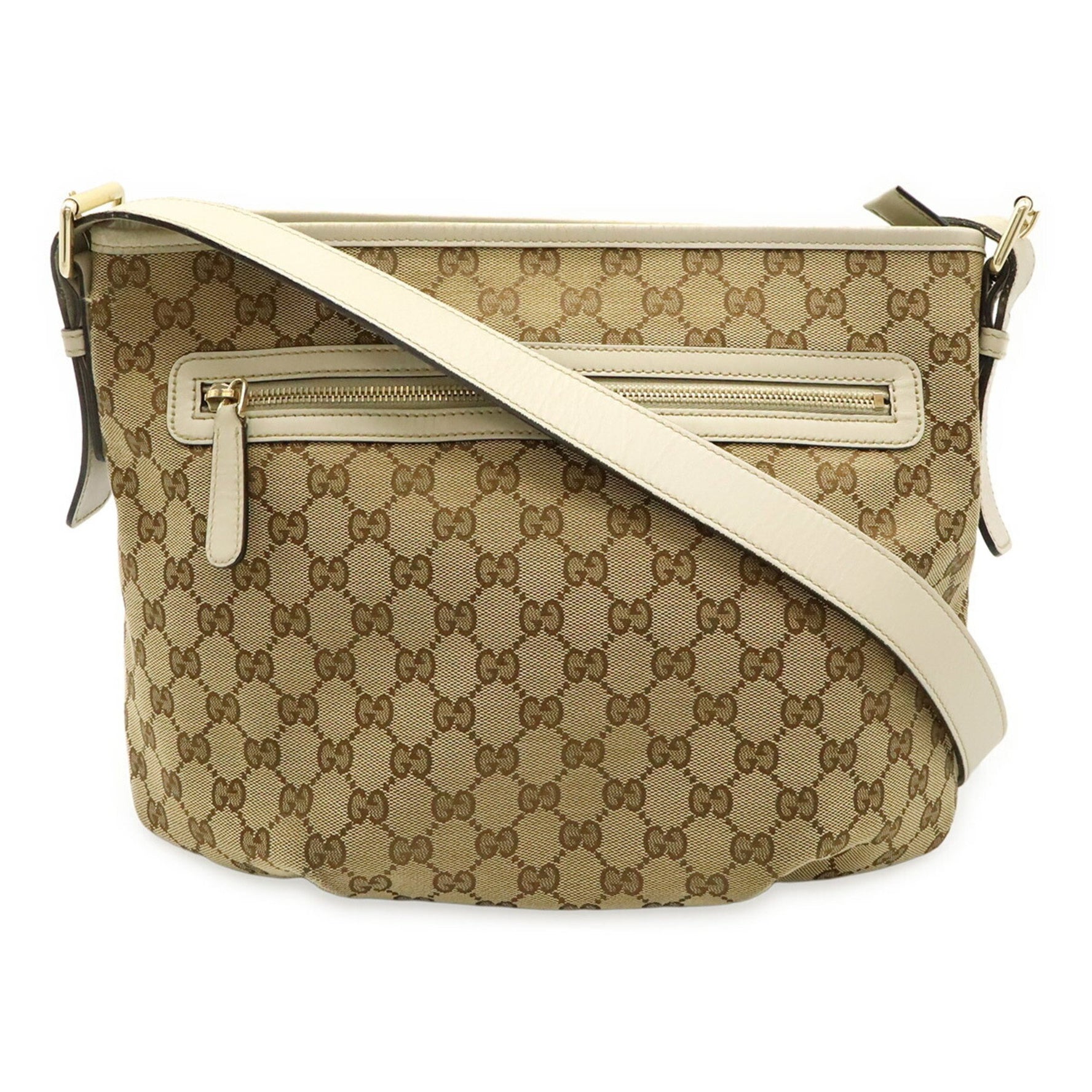 GUCCI GG Canvas Shoulder Bag, Leather, Khaki Beige, White
