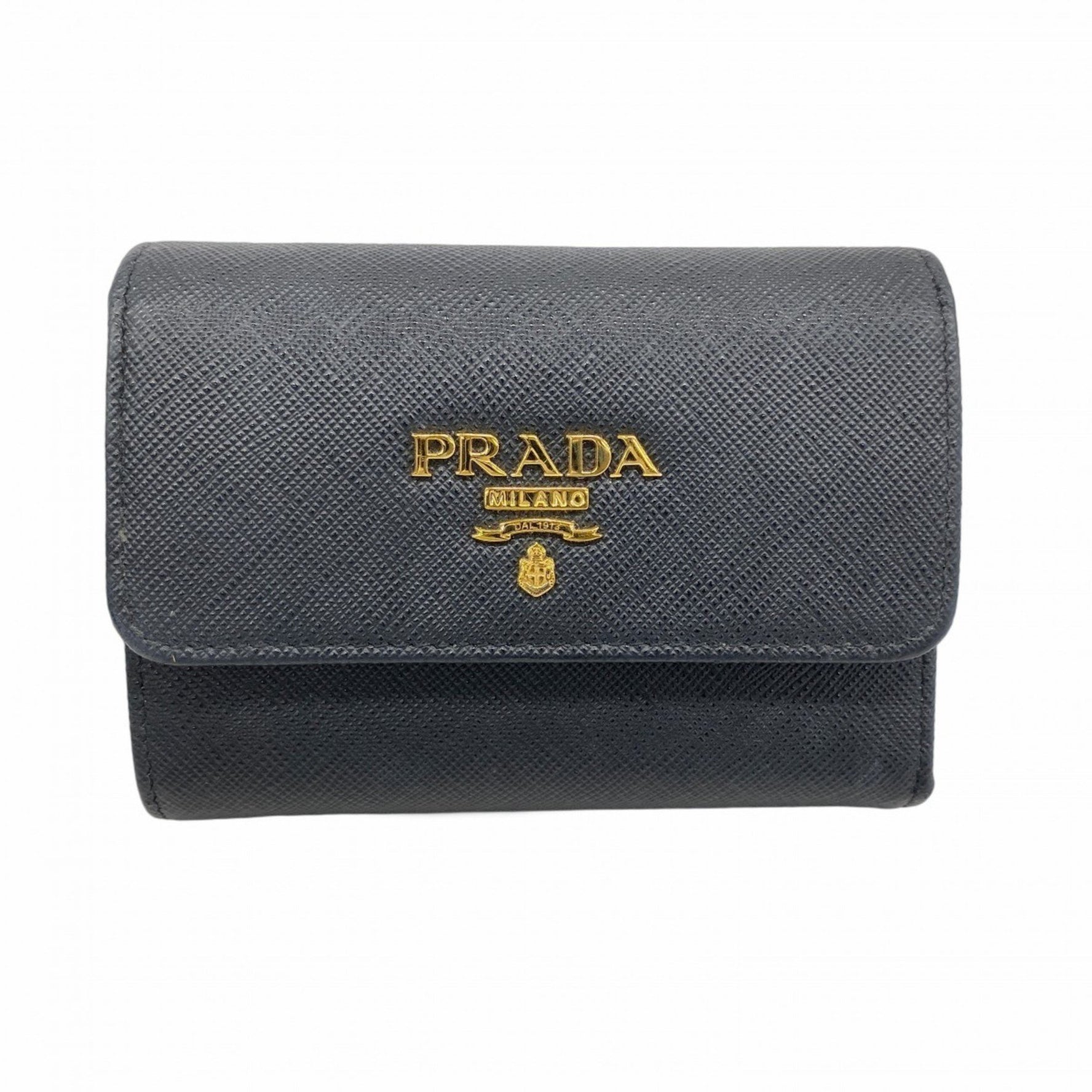 Prada Saffiano Leather Tri-fold Wallet Black Women's