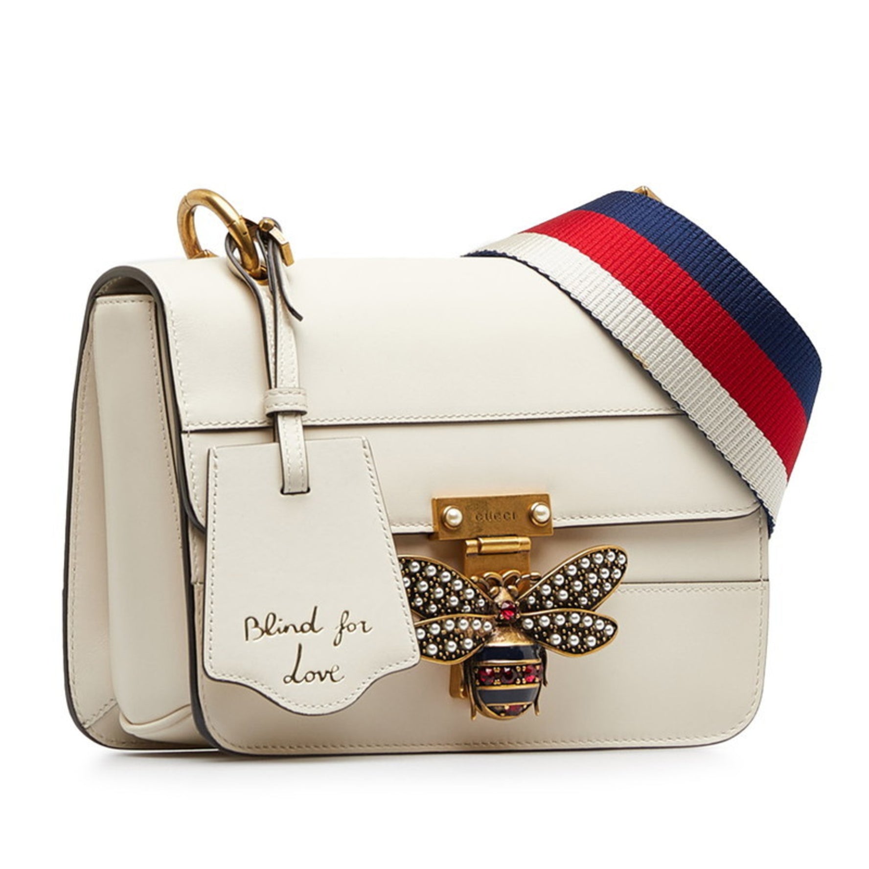 Gucci Queen Margaret Stripe Bee Tricolor Shoulder Bag Leather
