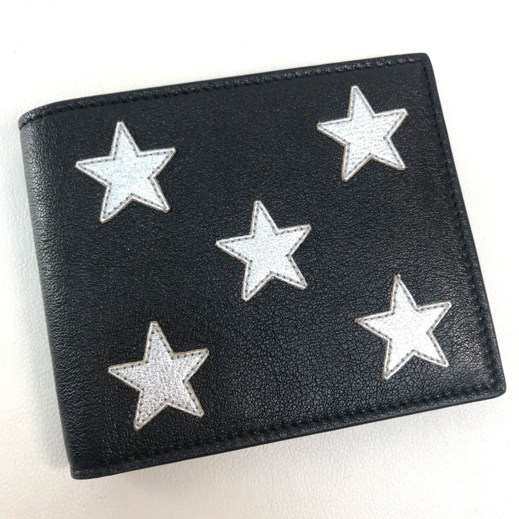 SAINT LAURENT Saint Laurent Paris Star Patchwork Bi-fold Wallet Leather Men's Black x Silver