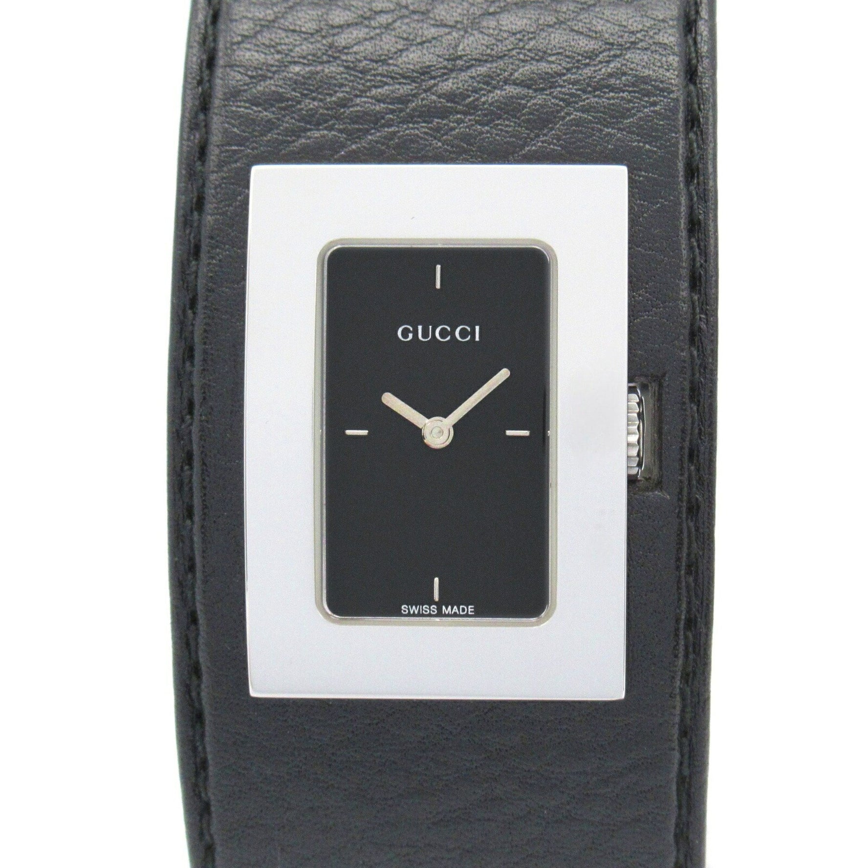 Gucci Bangle Watch Stainless Steel Leather Strap Women's Black 7800L
