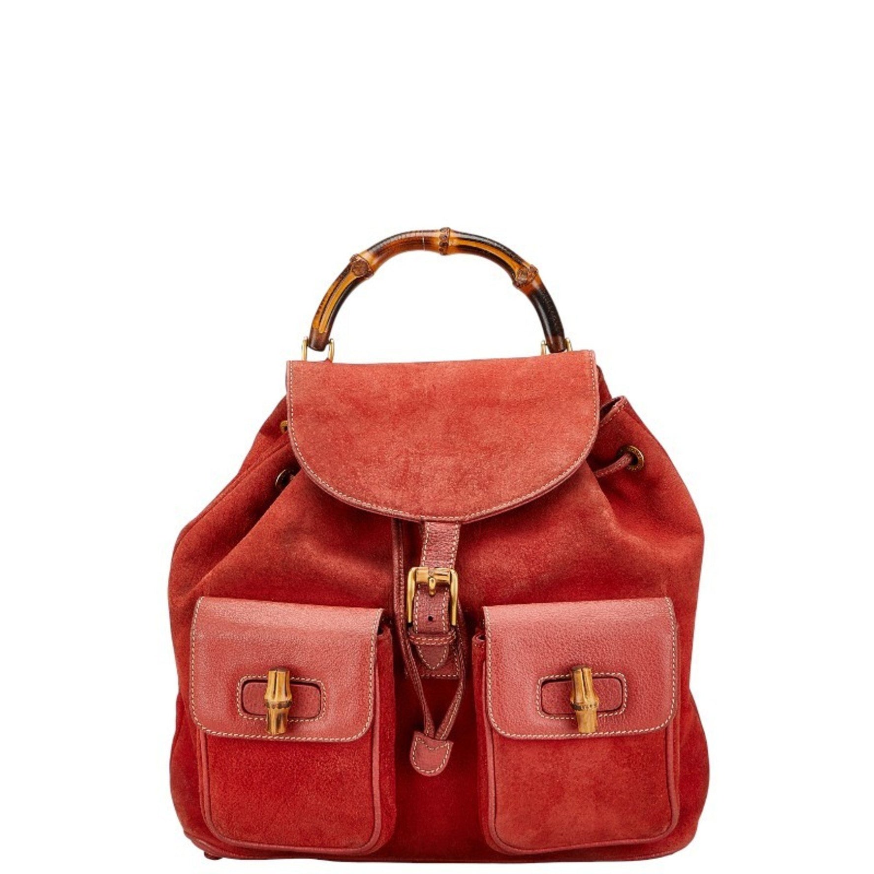Gucci Bamboo Backpack 003.2058.0016 Red Brown Suede Leather