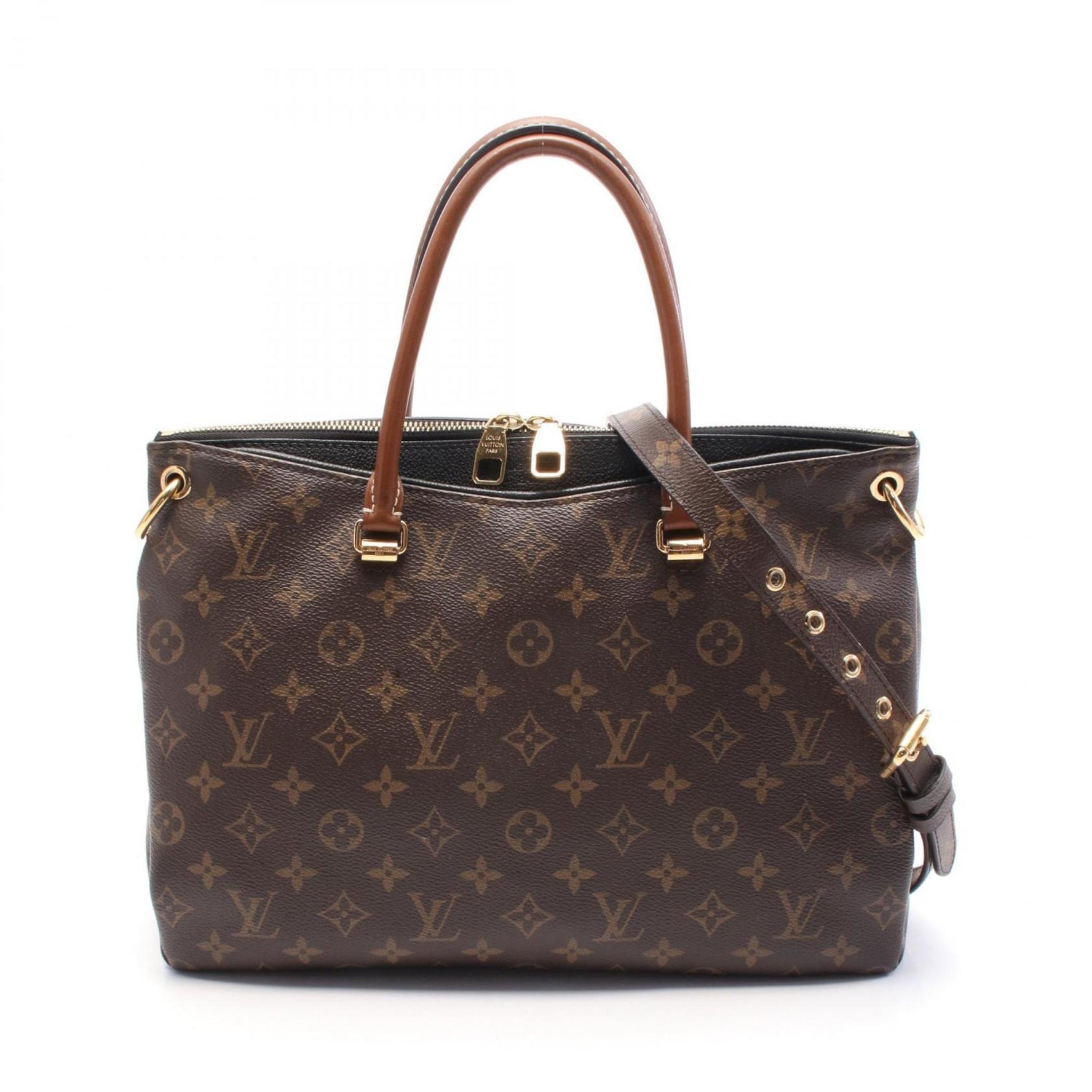 Louis Vuitton Pallas Handbag Coated Canvas Leather Monogram Brown Black