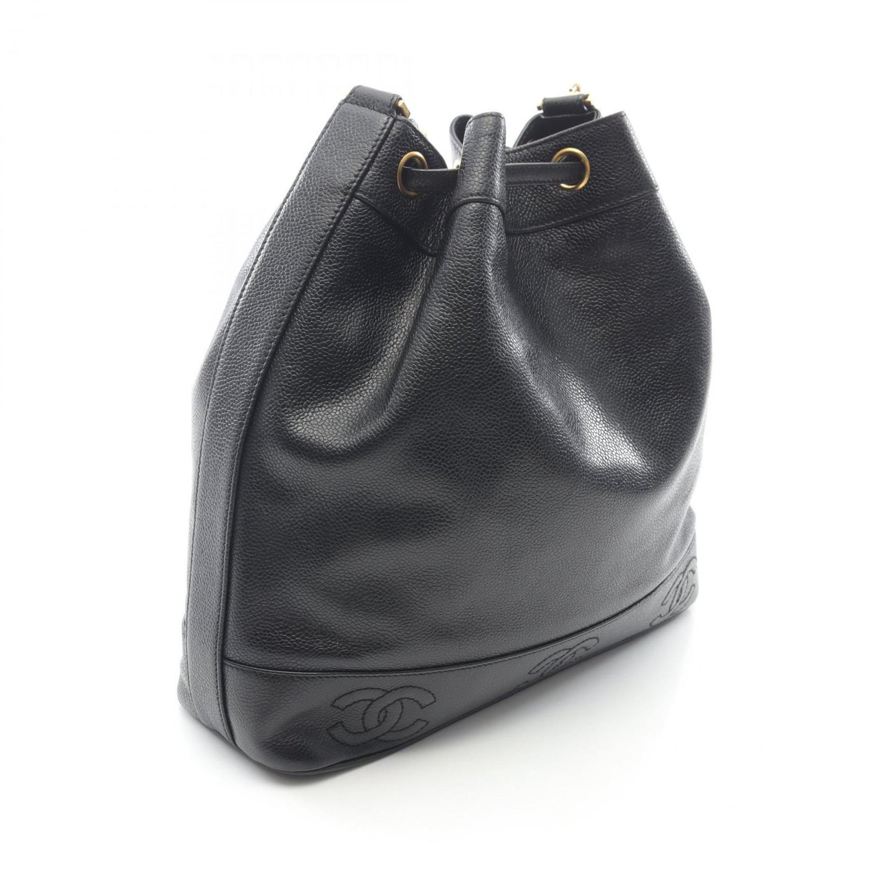 CHANEL Triple Coco Mark Drawstring Shoulder Bag in Calfskin Leather