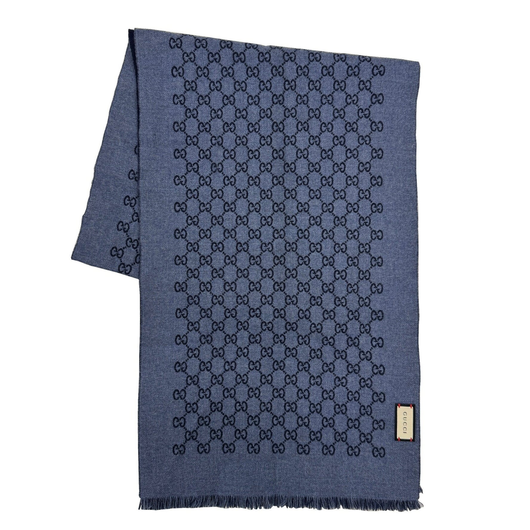 GUCCI reversible wool scarf with GG pattern in navy for men and women