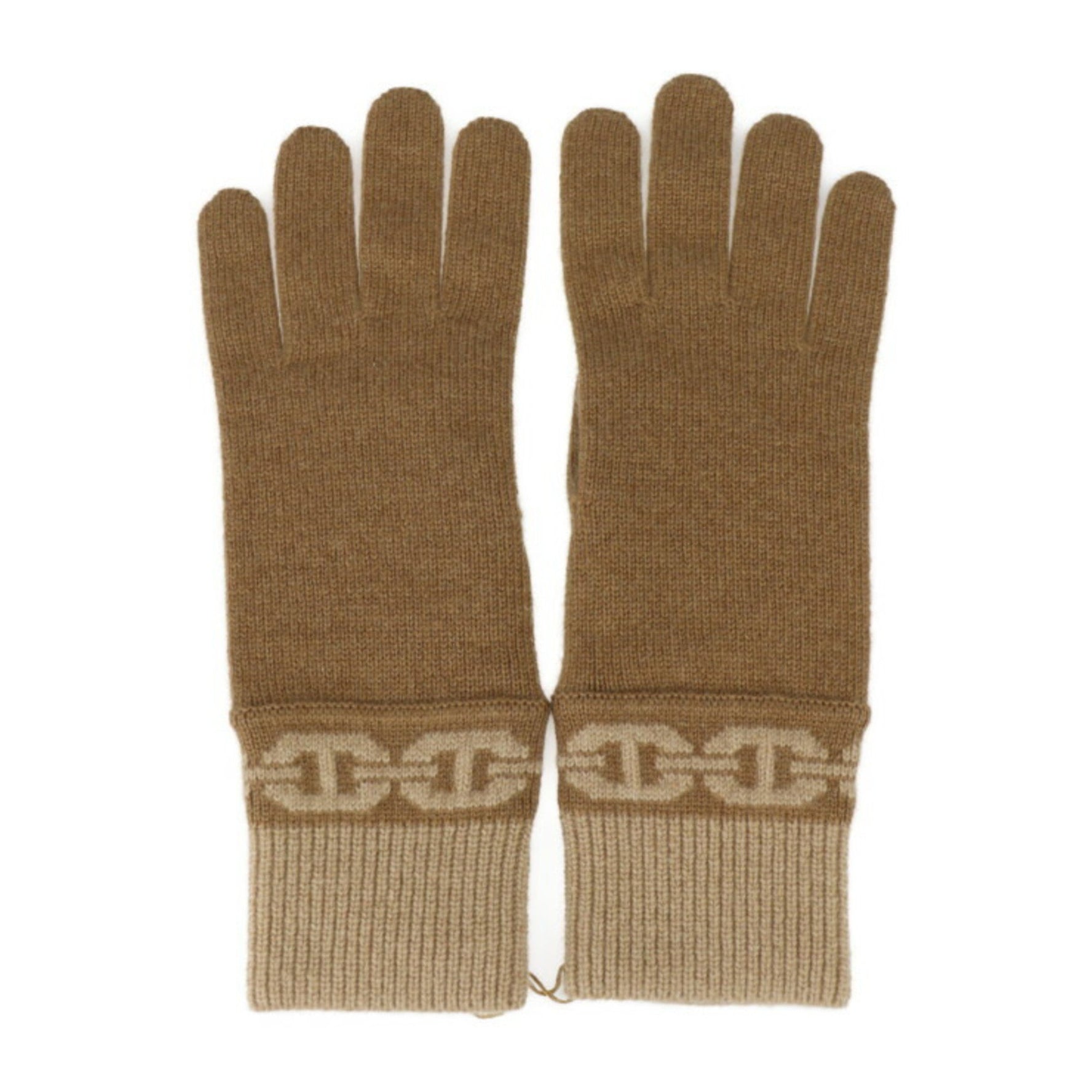 HERMES Heaven Gloves H232006G Size M 99% Cashmere 1% Elastane Chataigne Biscuit Chaine d'Ancre Motif