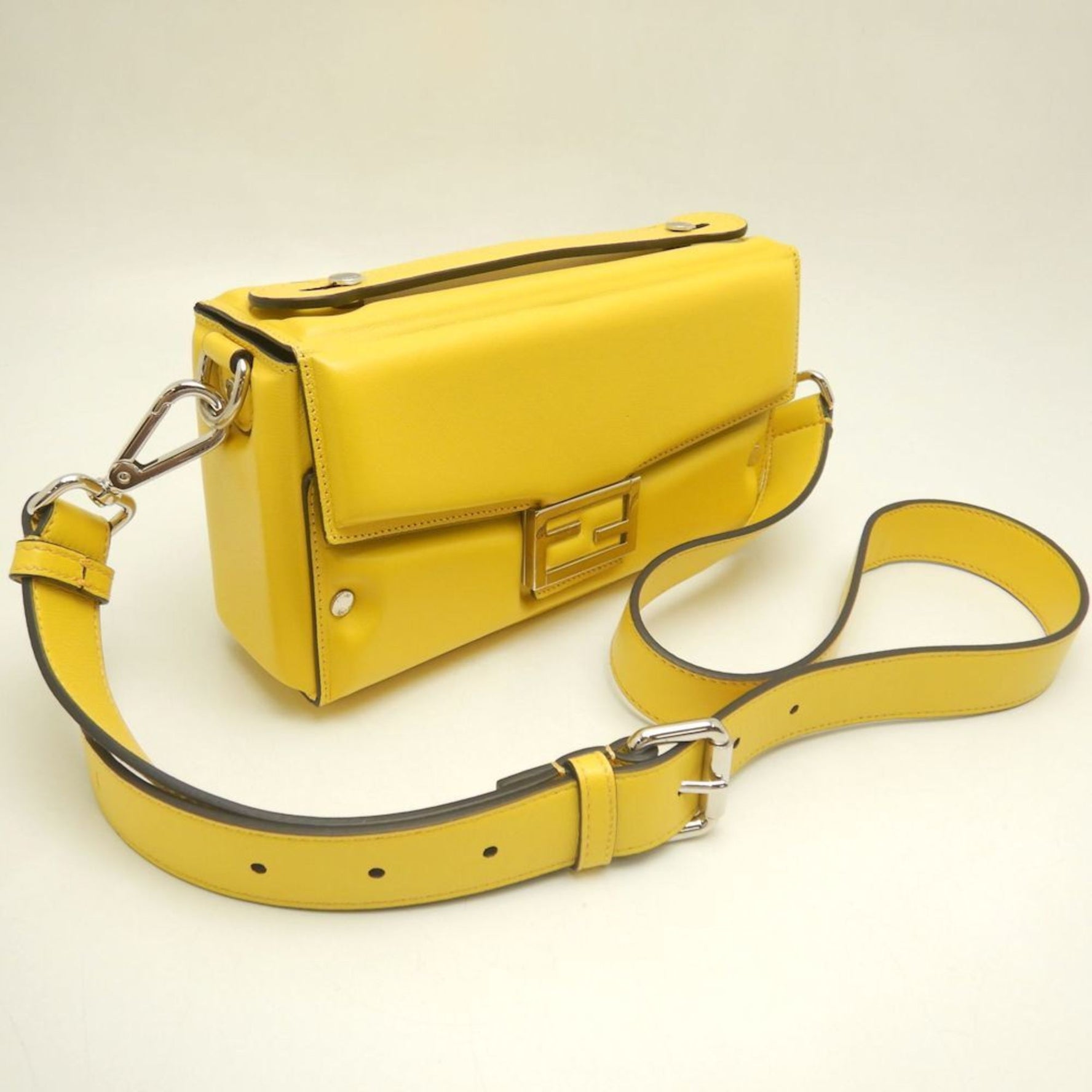 FENDI Bucket Soft Trunk 7VA565 Shoulder Bag in Yellow Leather, Women's,