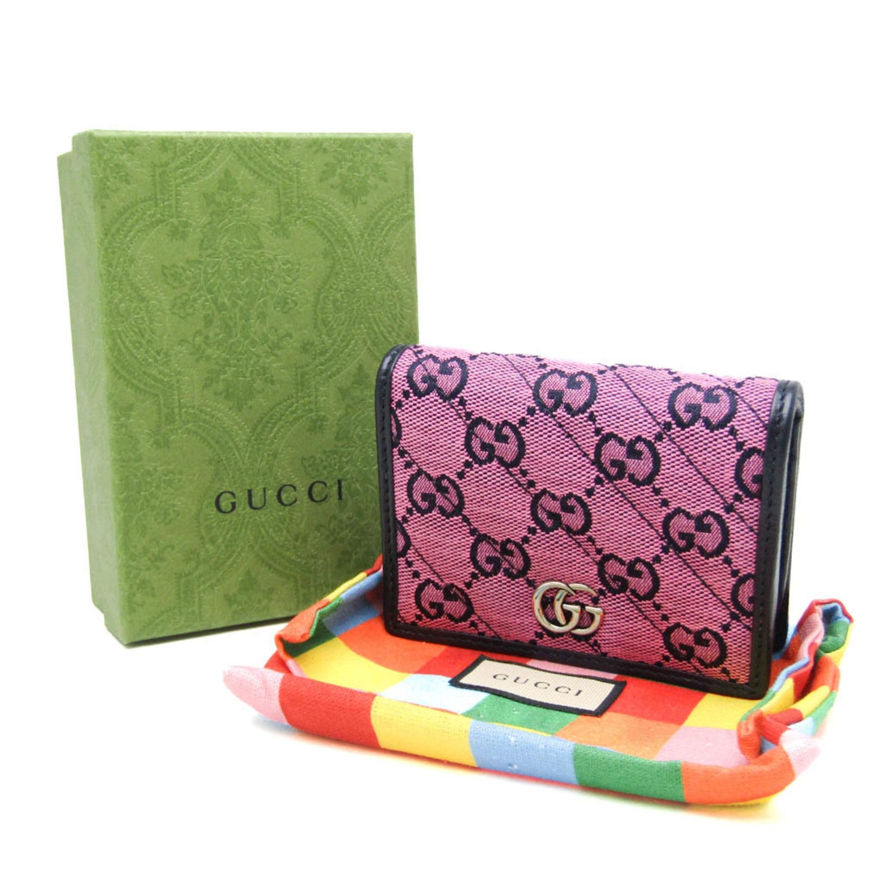 Gucci GG Marmont Women's Leather,Canvas Wallet (bi-fold) Black,Pink
