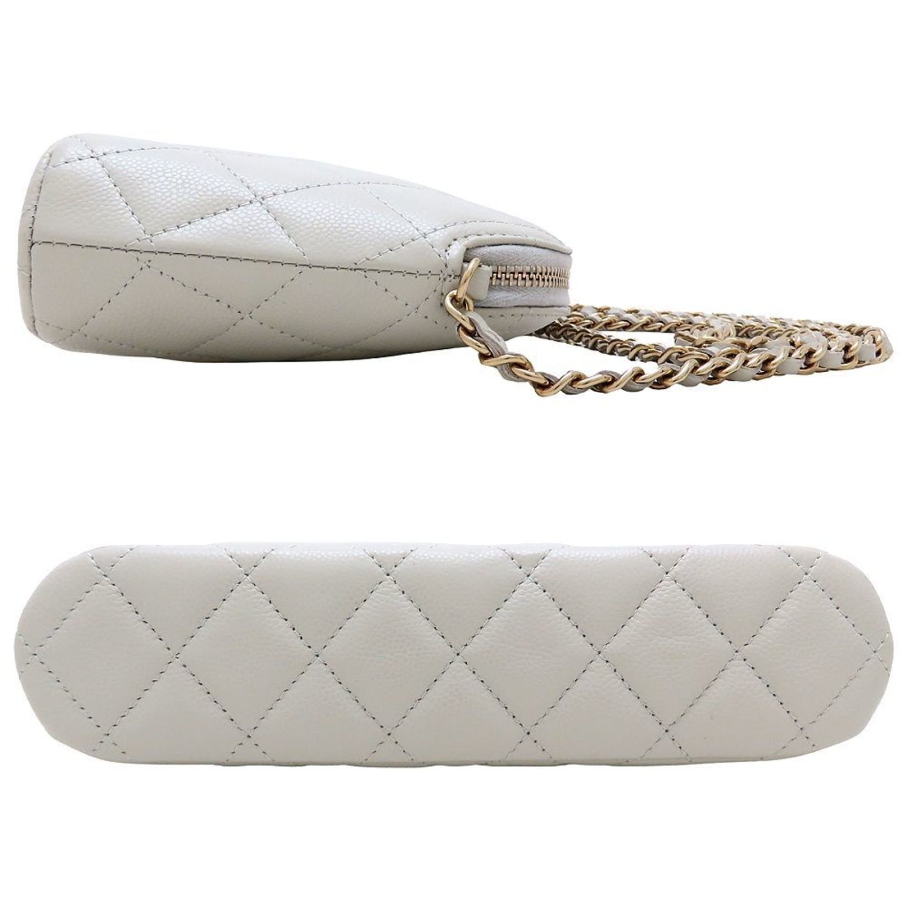 CHANEL Classic Chain Shoulder Bag, Matelasse, Caviar Leather, Light Gray