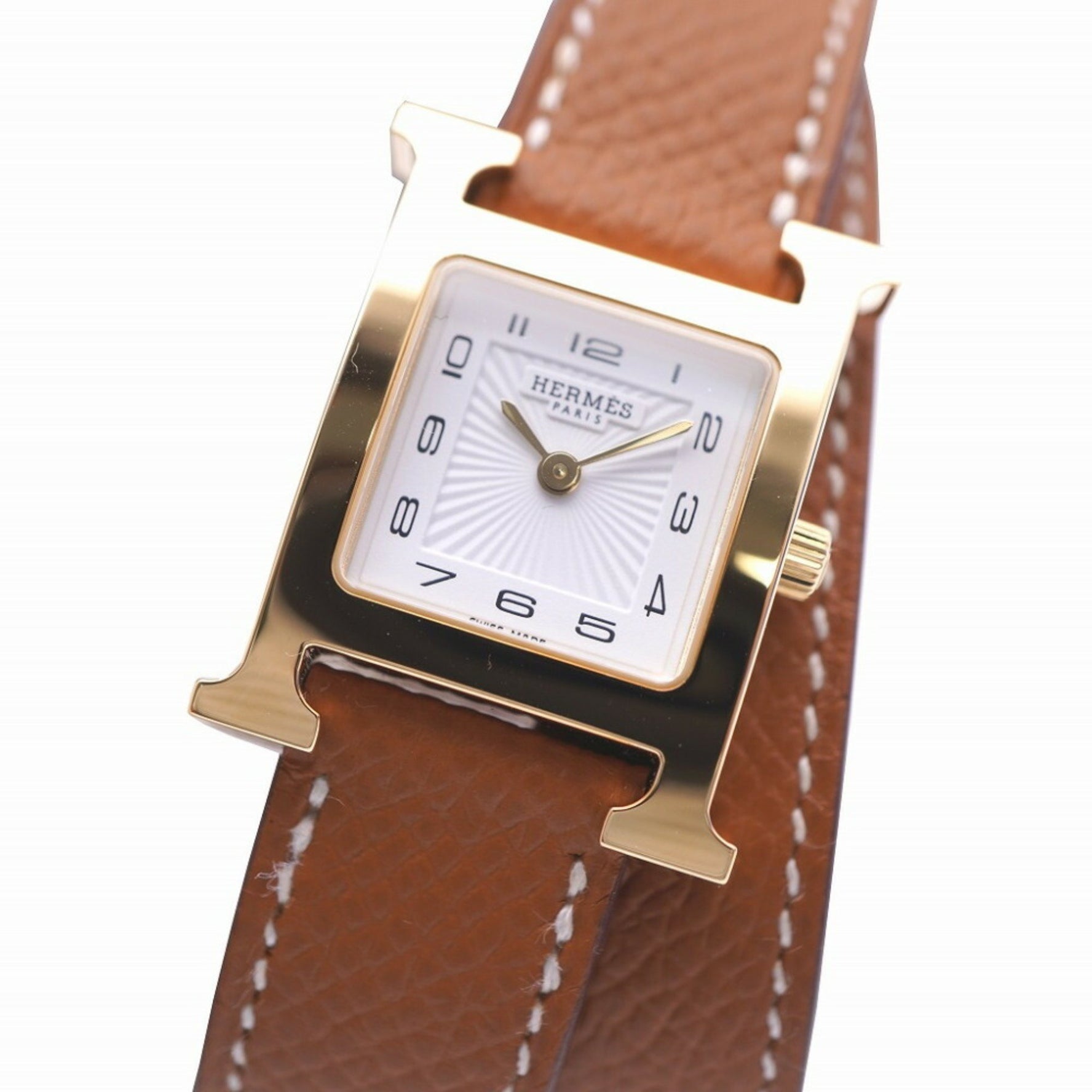 Like new Hermès H Watch Double Tour HH1.201 Quartz Wristwatch, Stainless Steel/Epson, White Dial, 1533, Women's