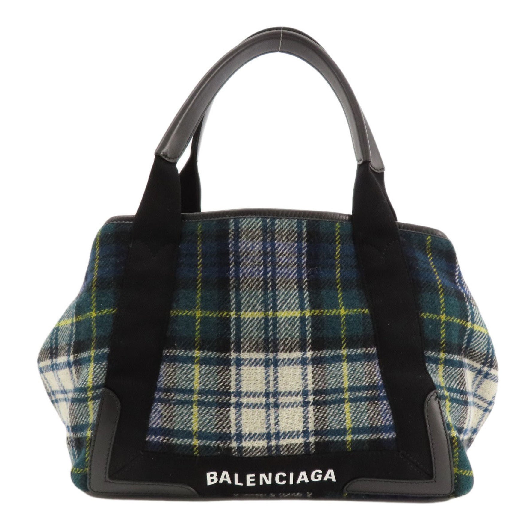 Balenciaga Navy Cabas Checkered Tote Bag Wool