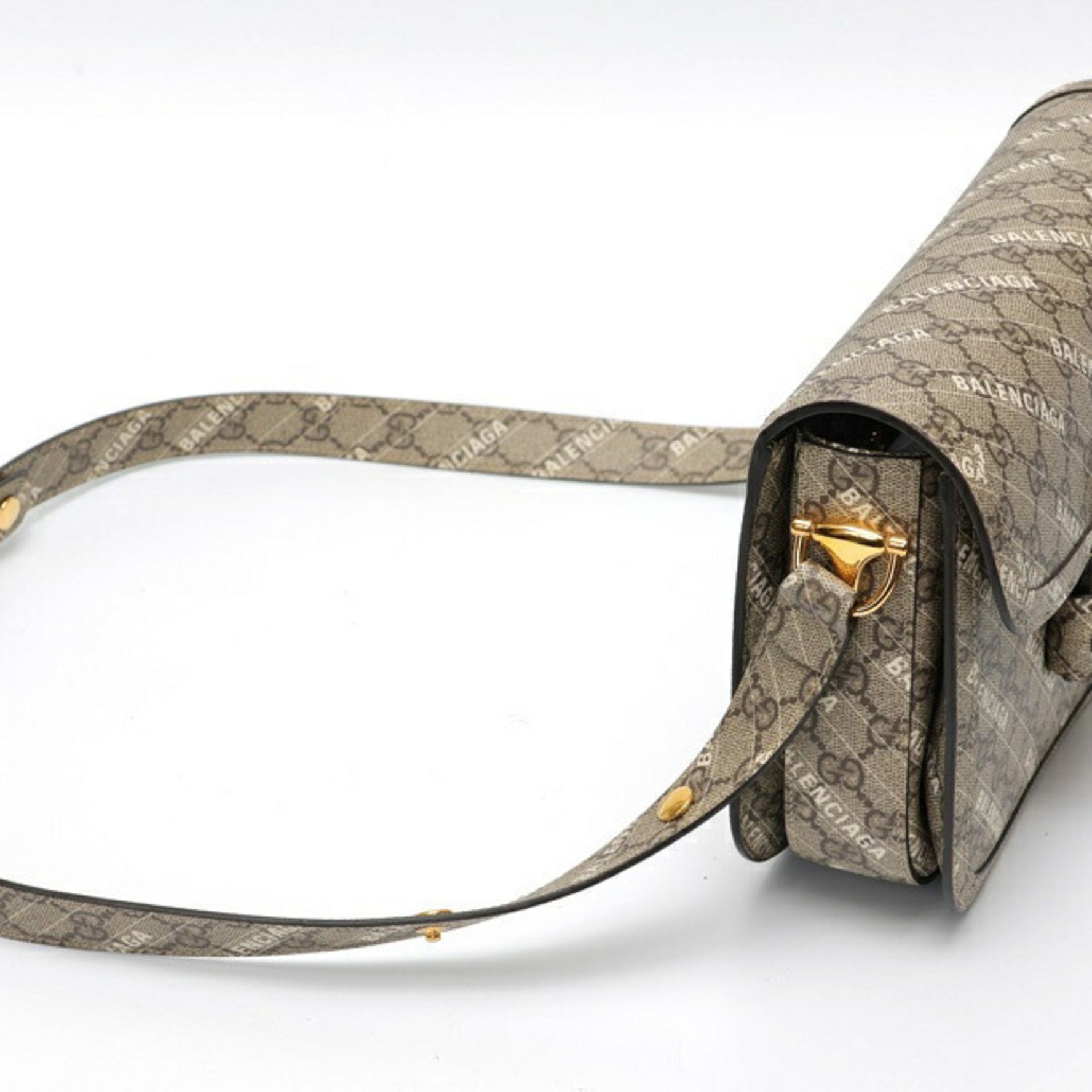 Gucci x Balenciaga Horsebit 1955 Shoulder Bag GG Supreme Greige E-157717