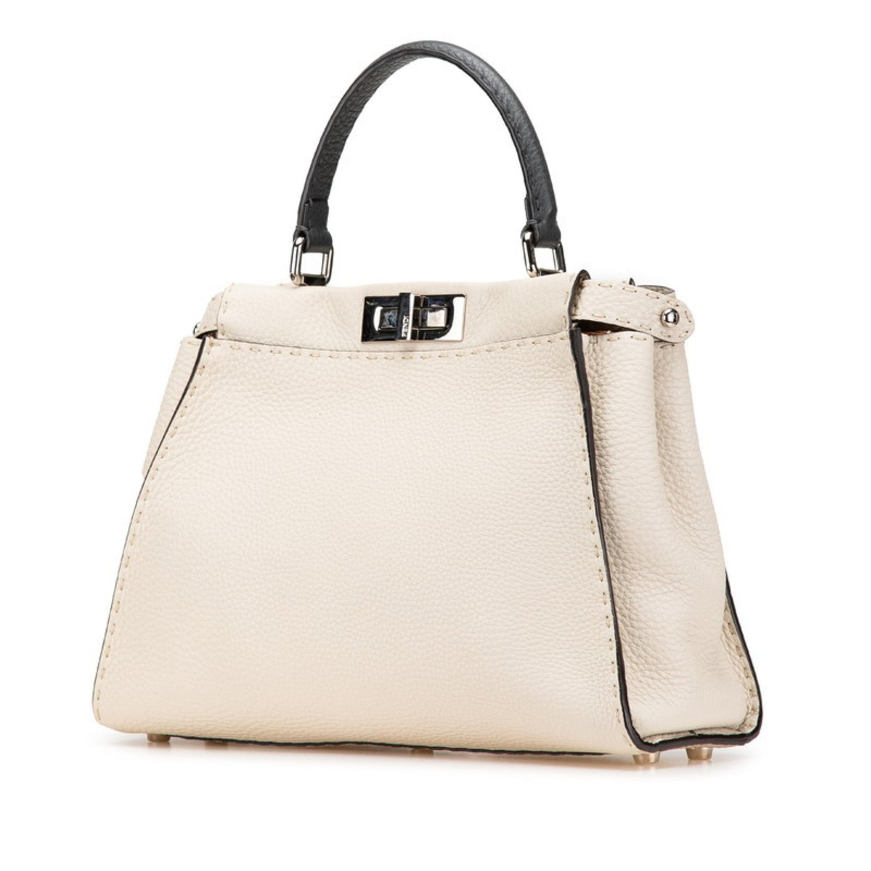 Fendi Selleria Peekaboo Regular Handbag/Shoulder Bag, Ivory/White Leather