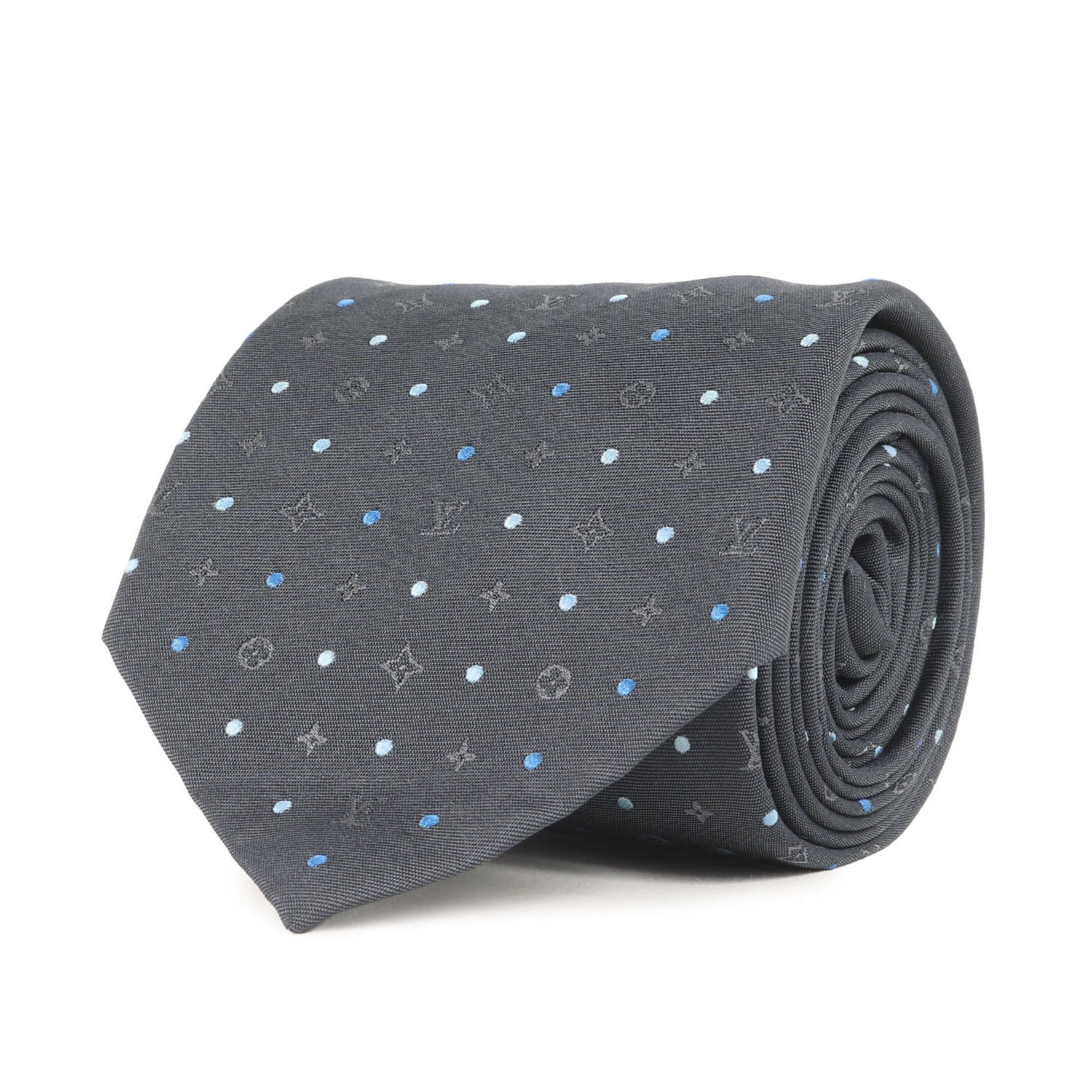 LOUIS VUITTON Monogram Dot Silk Cravate Tie Charcoal