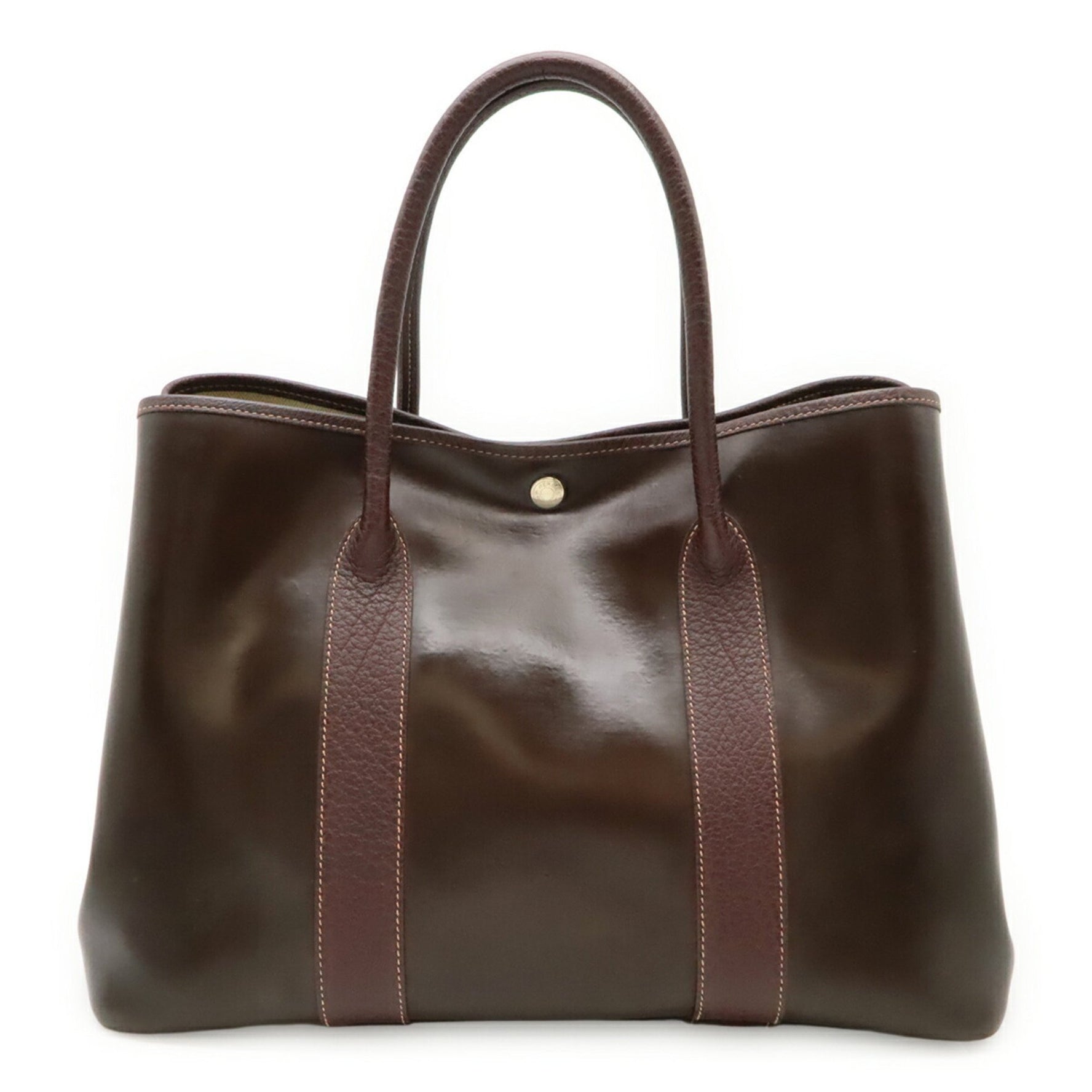 HERMES Garden PM Tote Bag, Amazonia Leather, Dark Brown