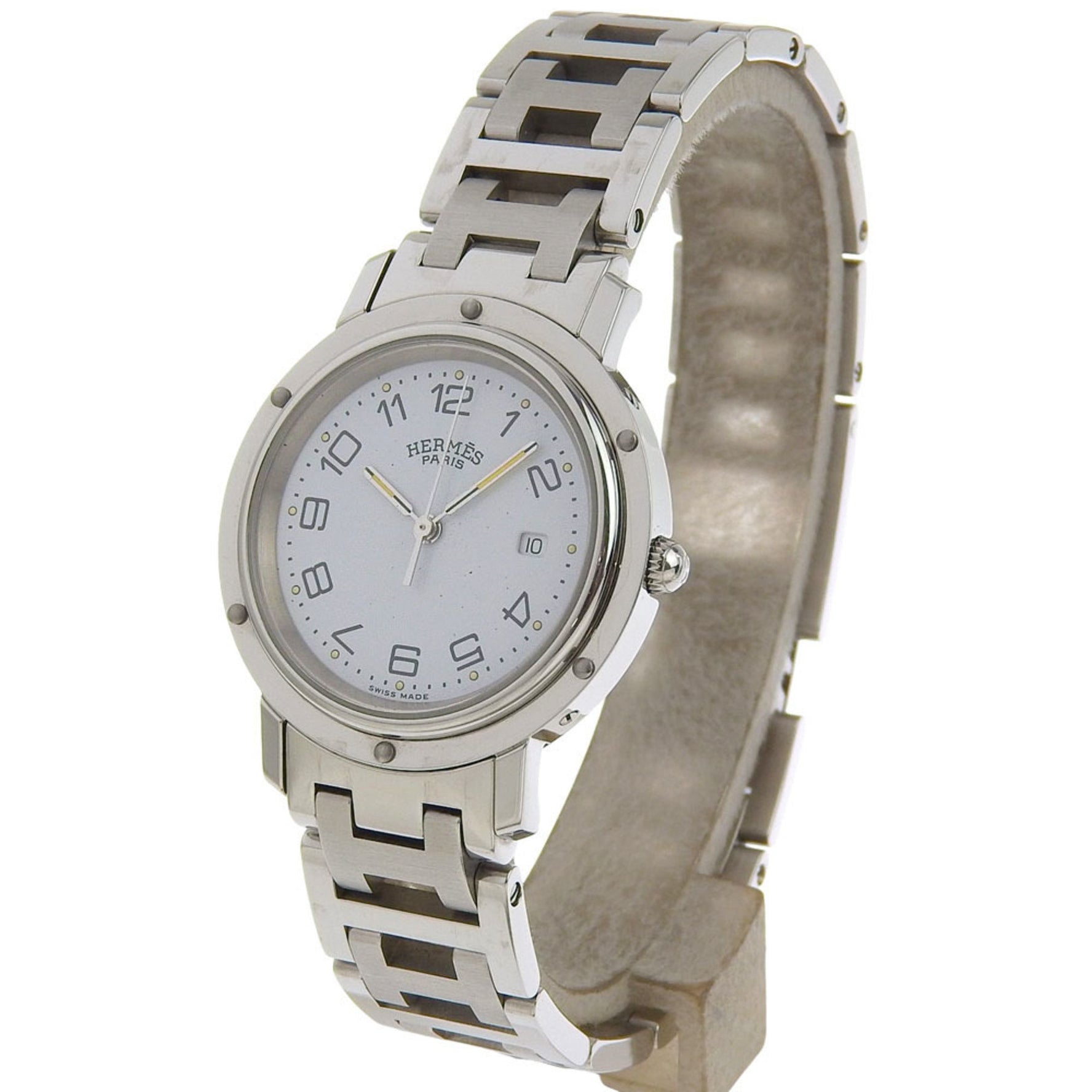 Hermès Clipper Watch Stainless Steel Quartz Analog Display White Dial