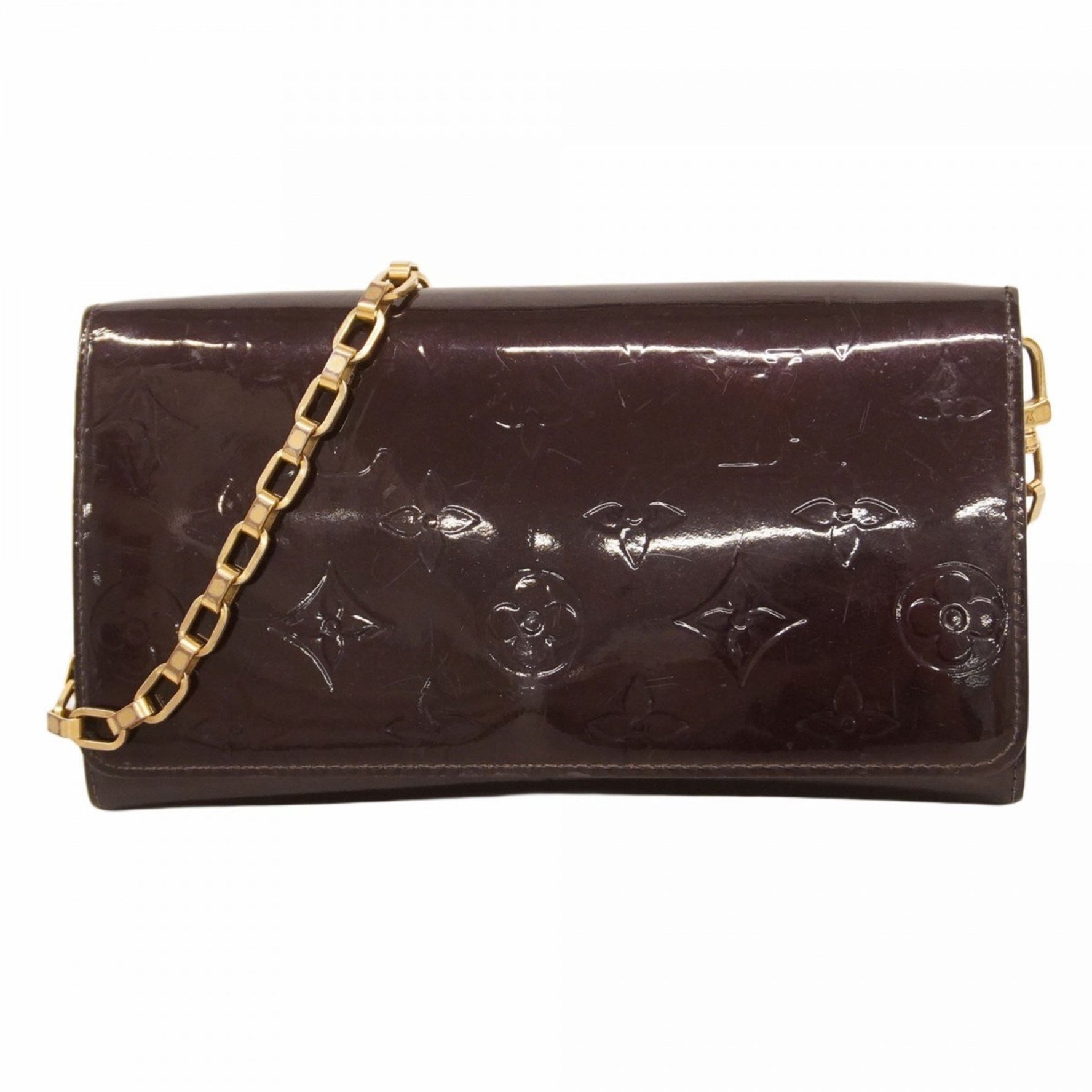Louis Vuitton Vernis Shoulder Wallet with Sarah Chain M90088 Amaranth Women's