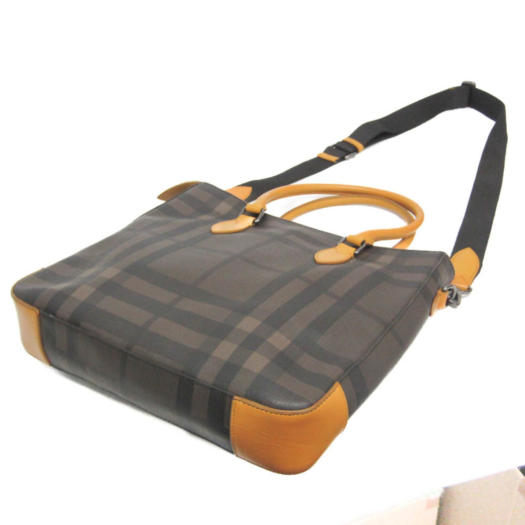 Burberry PVC,Leather Shoulder Bag,Tote Bag Dark Brown,Mustard