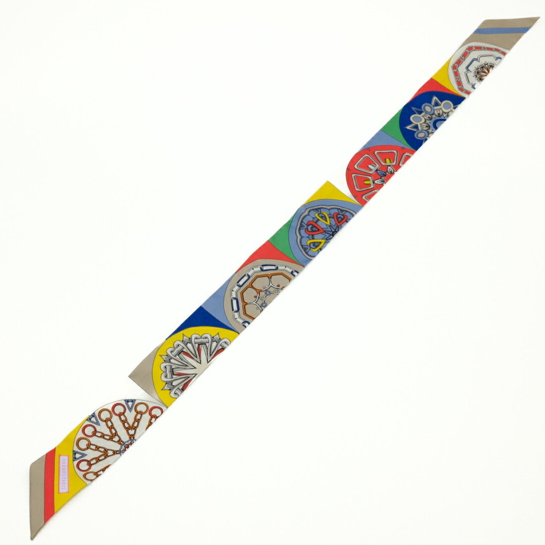 HERMES Scarf/Muffler Twilly Festival Kaleidoscope 100% Silk Multicolor Blue Red