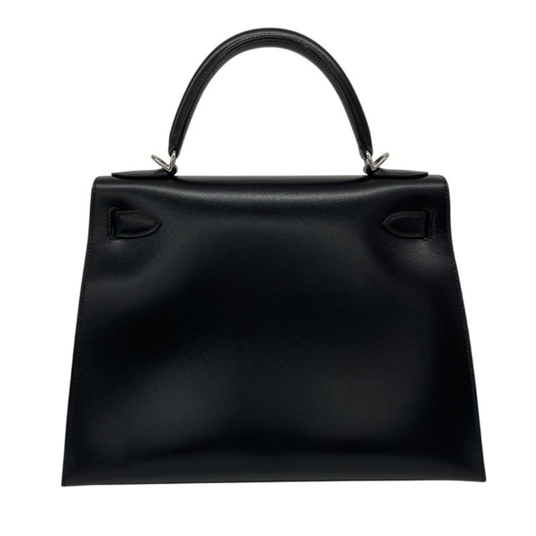 HERMES Kelly 28 Handbag, Box Calf Leather, Silver Hardware, 2001, Made in with E Stamp