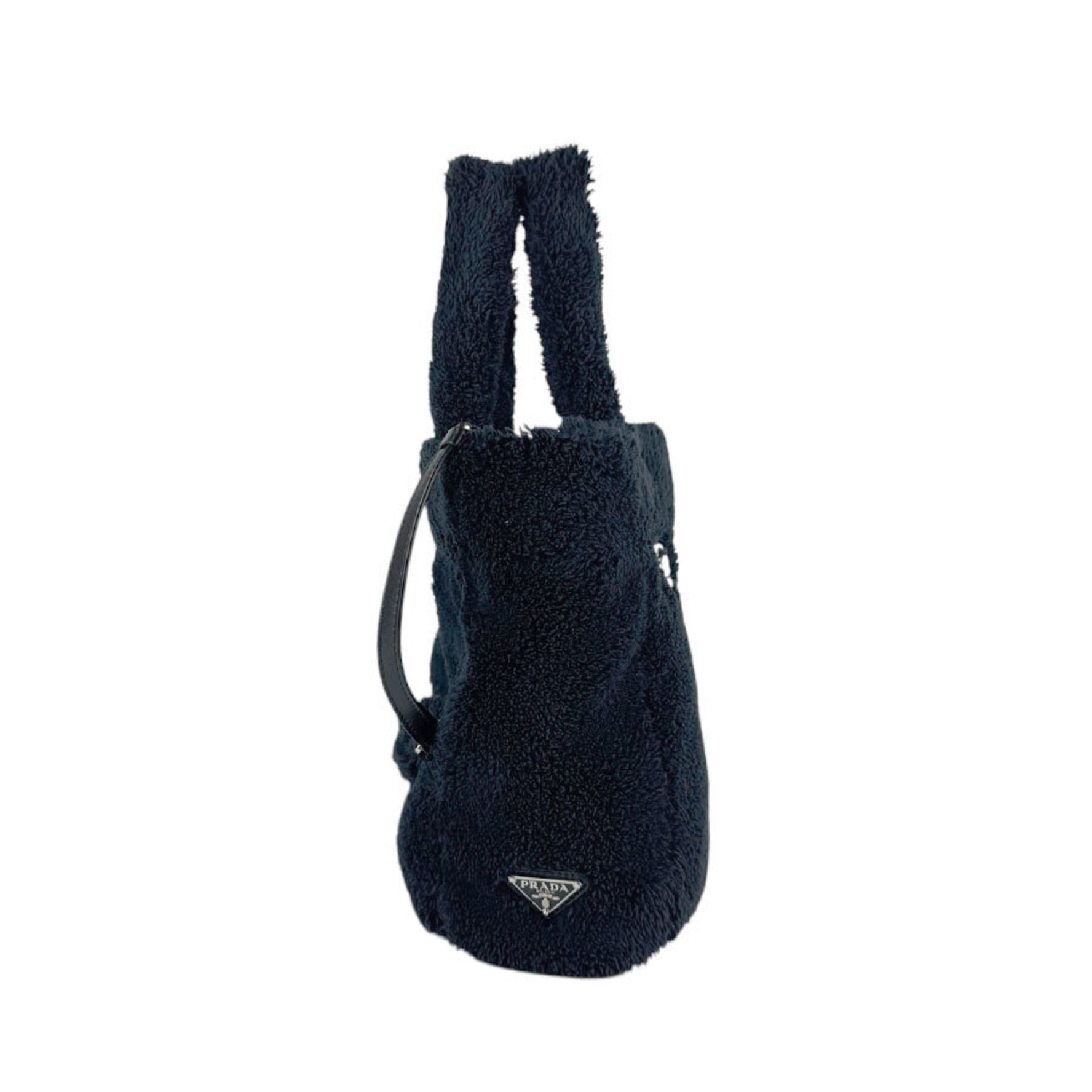 Prada Terry Mini Tote Pile Handbag Shoulder Bag, Black, Women's, 1BG447 z6519
