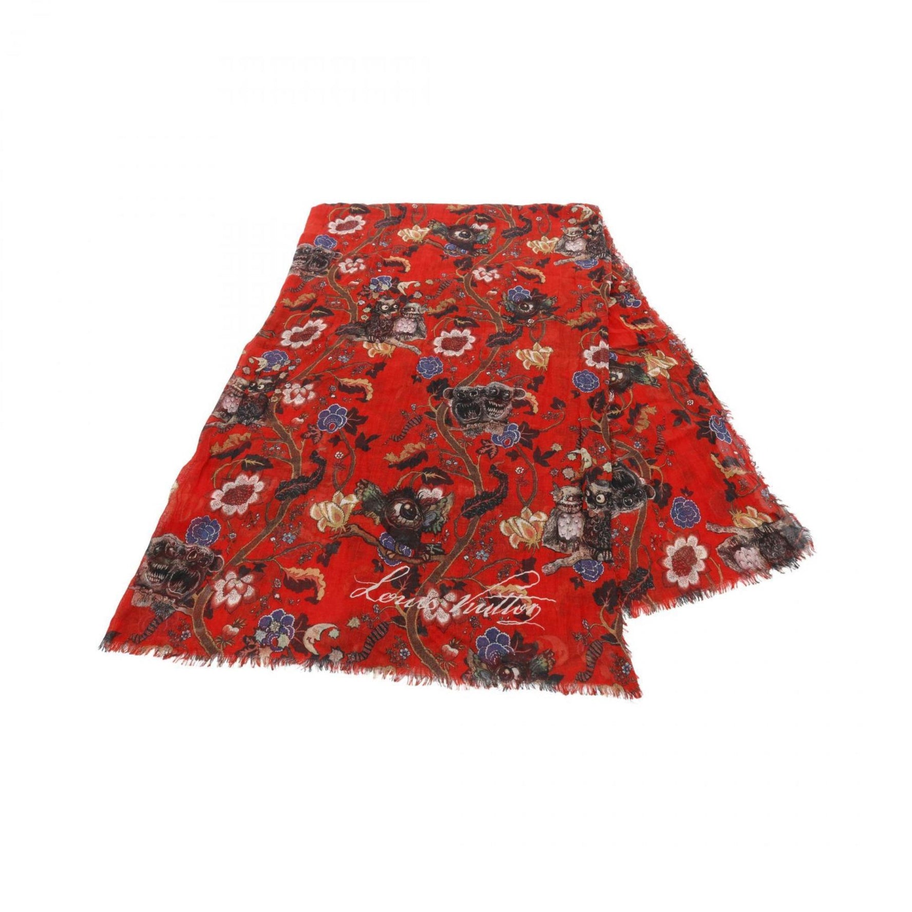 Louis Vuitton x Chapman Brothers Stole Muffler Scarf Silk Cashmere Red Multicolor
