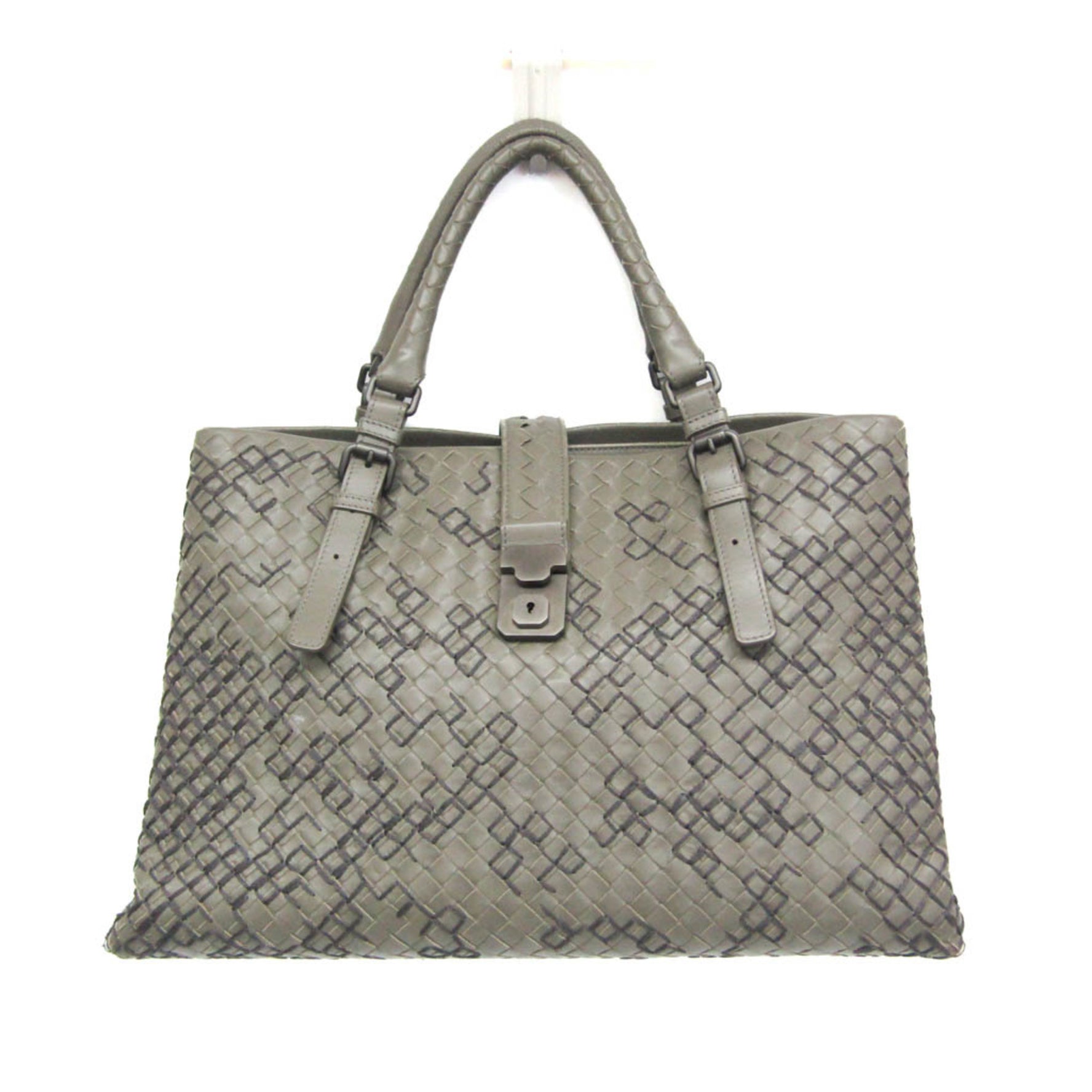 Bottega Veneta Intrecciato Rome Leather Handbag Gray Khaki