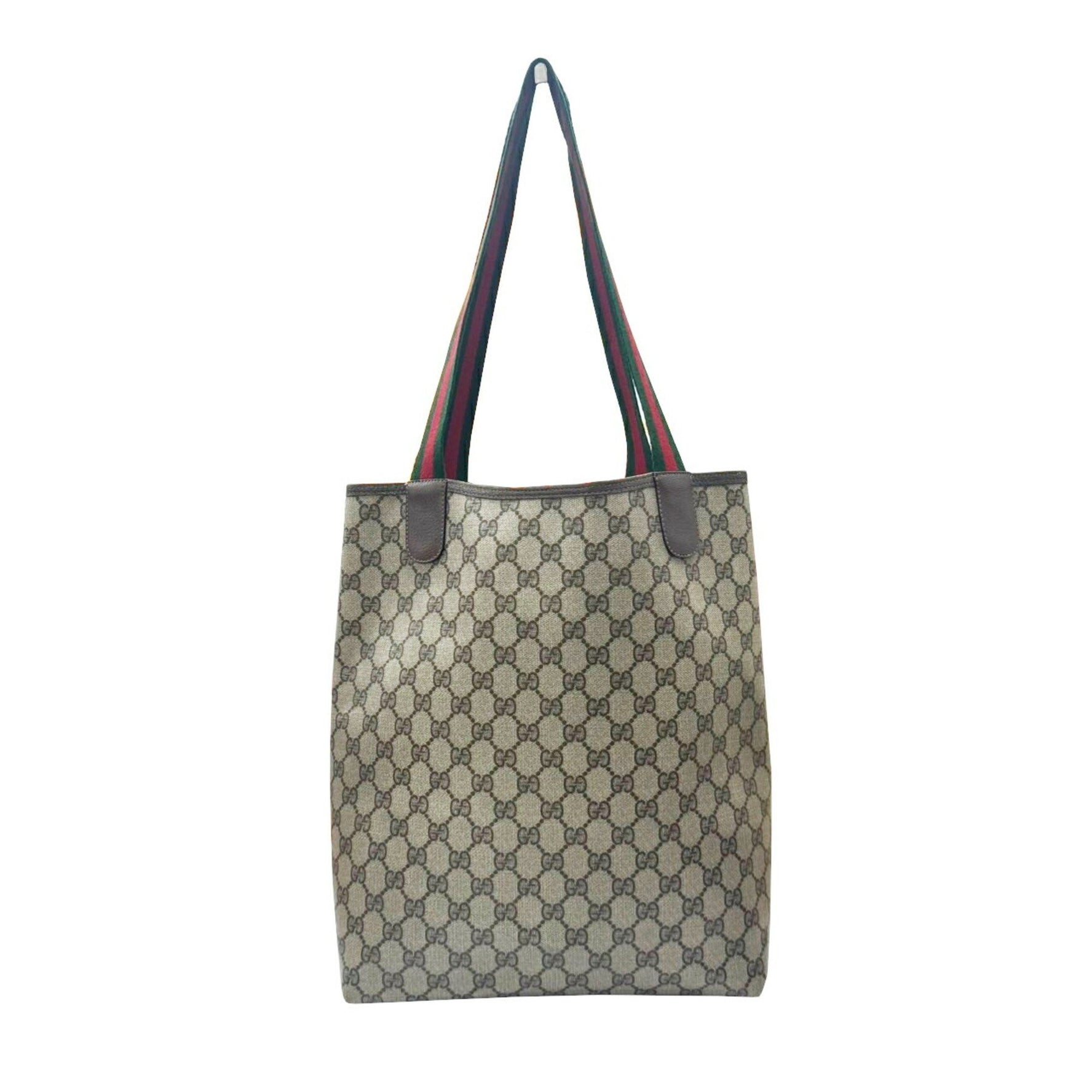 GUCCI GG Supreme Tote Bag Sherry Line Leather Red Green 39.02.003