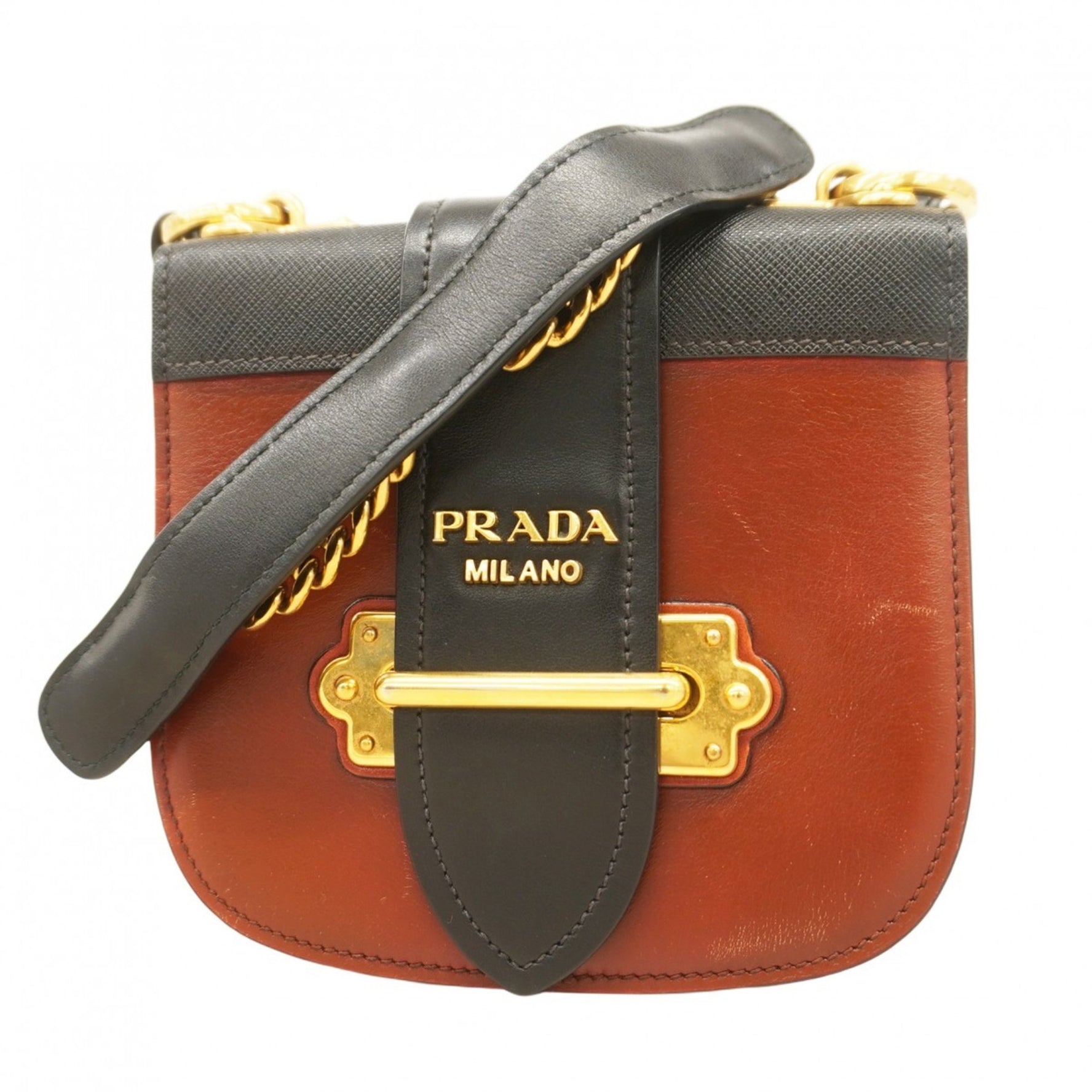 Prada Cahier Shoulder Bag in Black and Brown Leather
